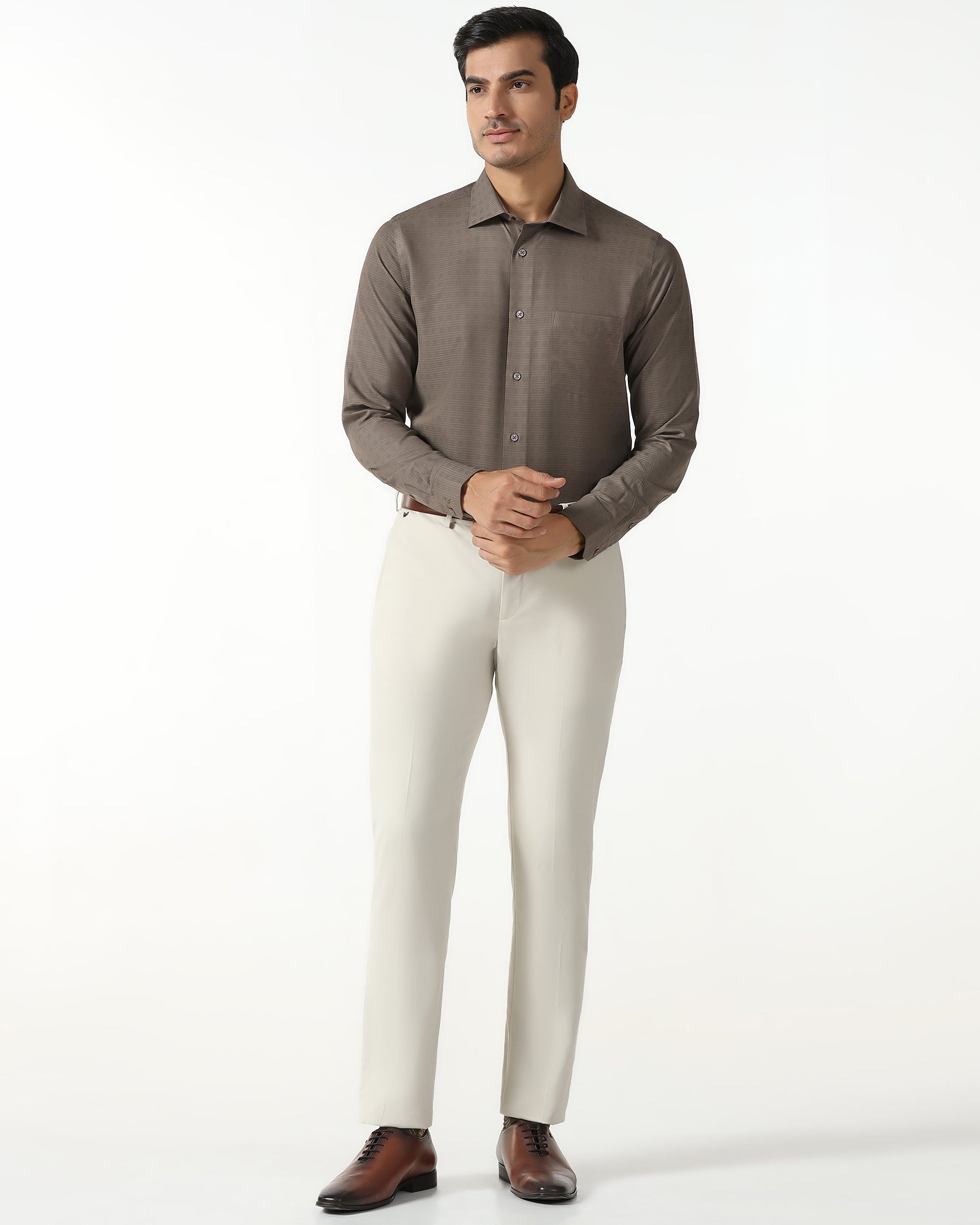 Brown Non Iron Textured Shirt - Reform