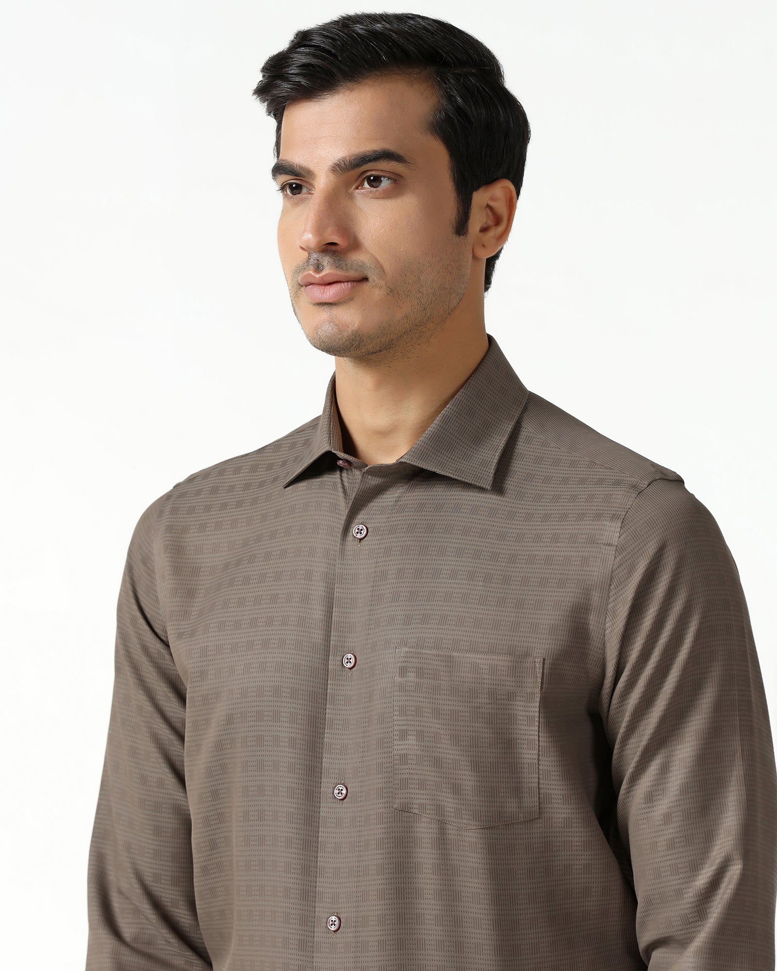 Brown Non Iron Textured Shirt - Reform