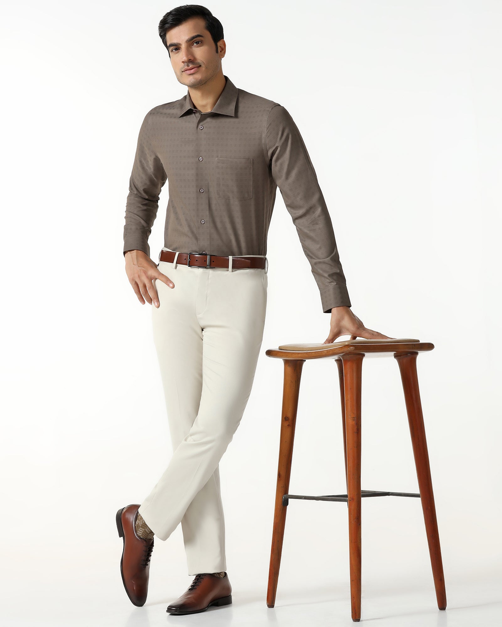 Brown Non Iron Textured Shirt - Reform