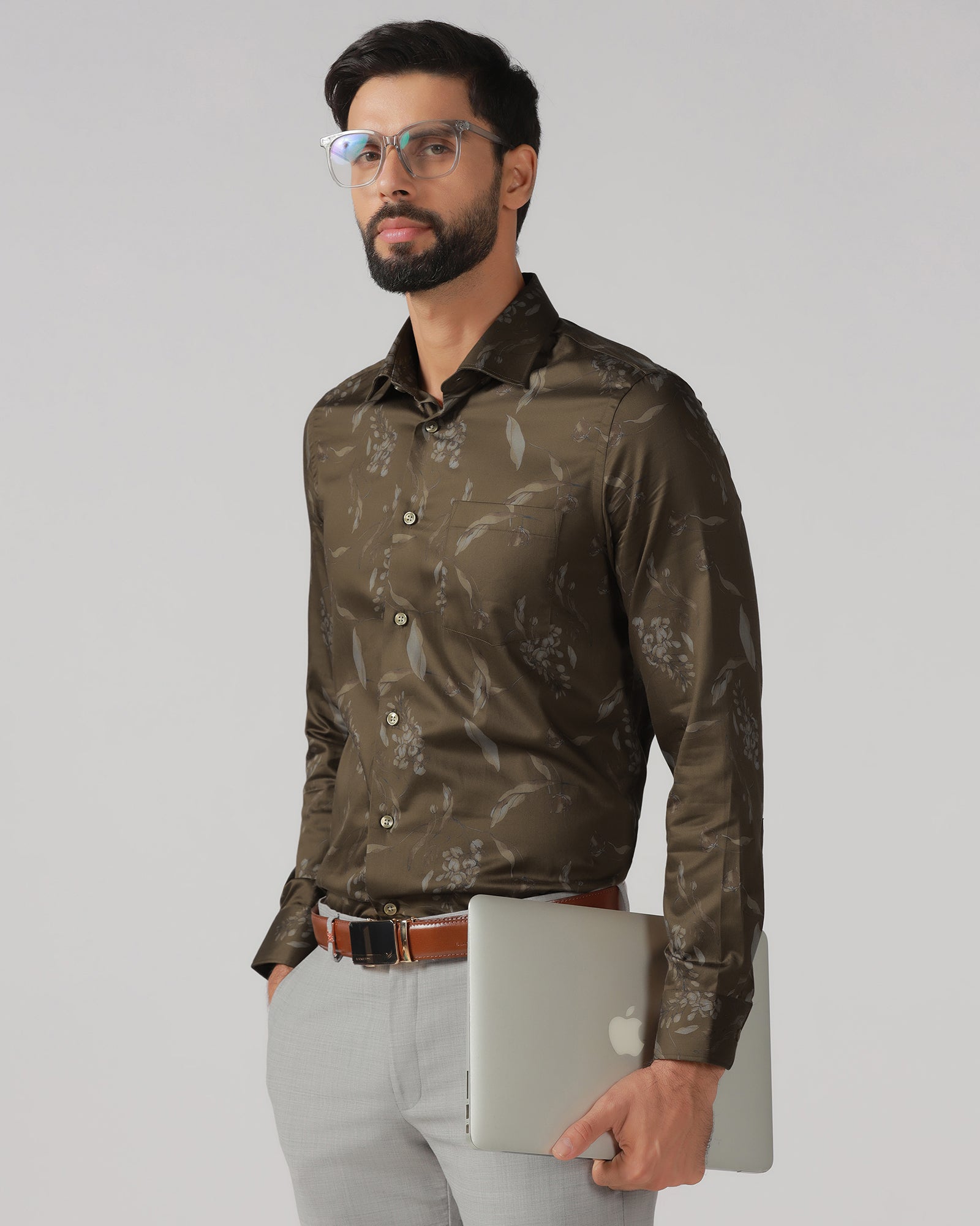 Brown Oliv Printed Shirt - Phase