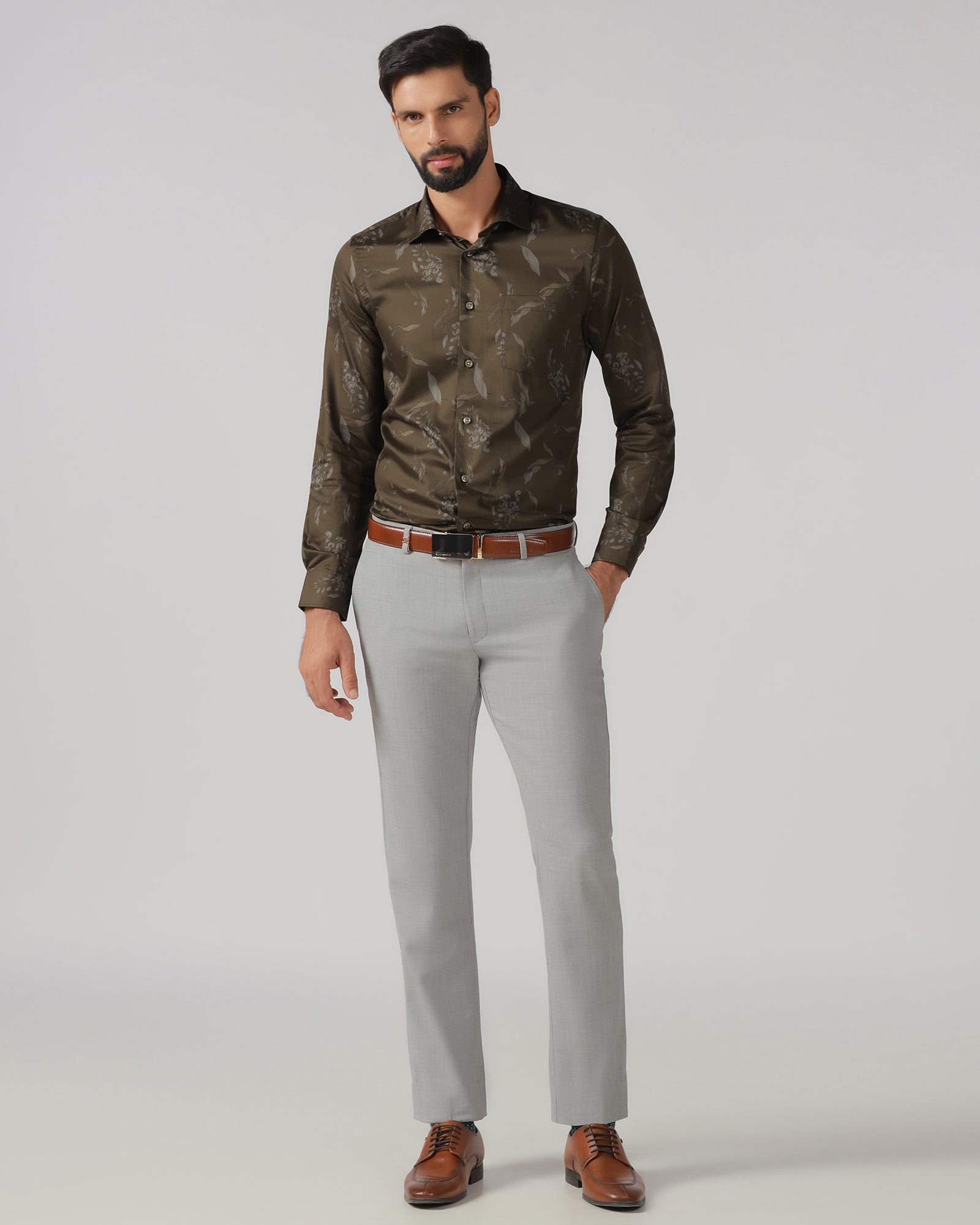 Brown Oliv Printed Shirt - Phase