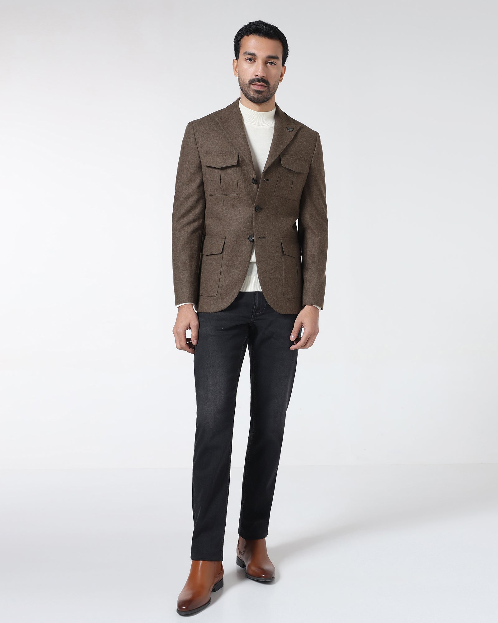 Brown Solid Blazer - Bacardi