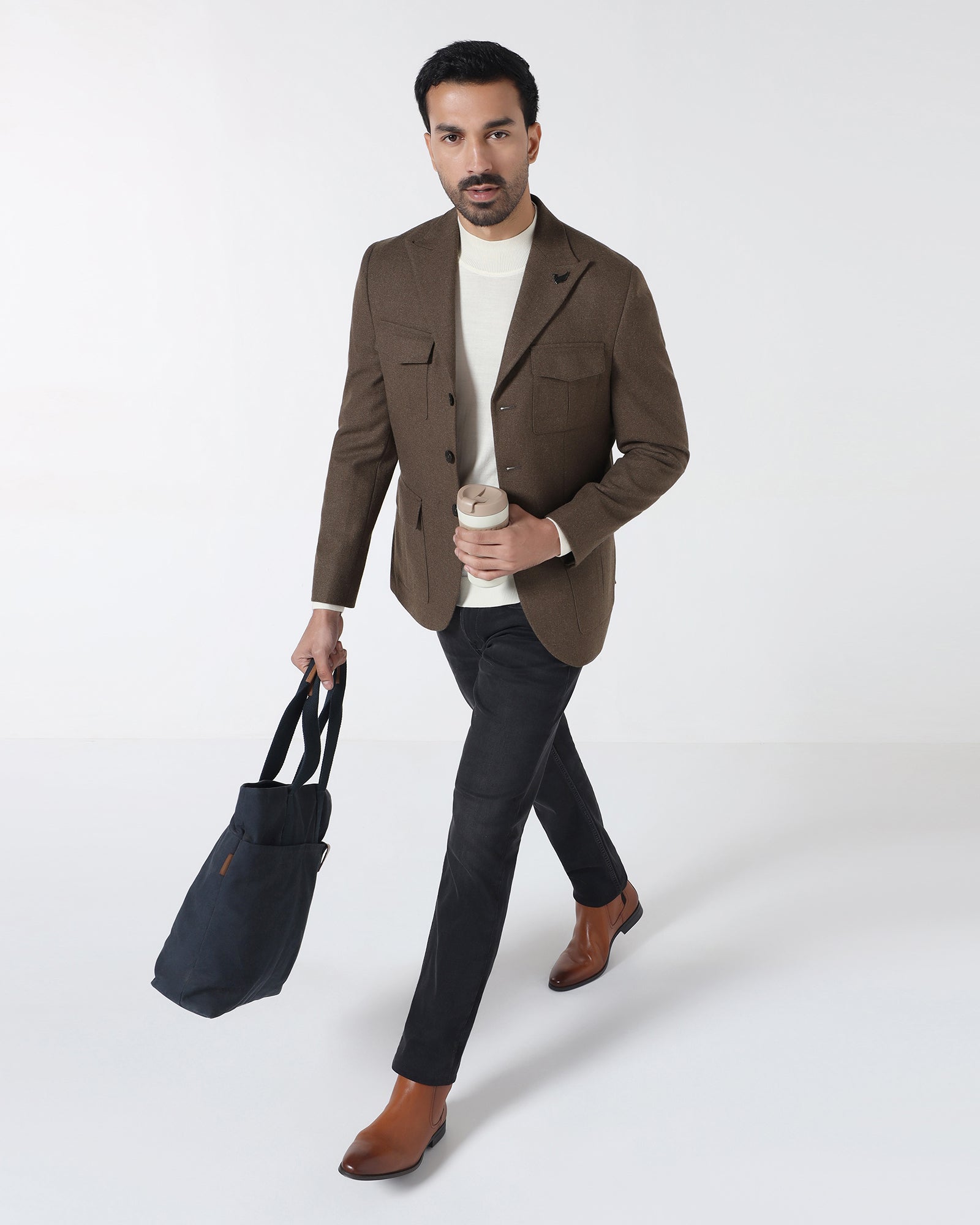 Brown Solid Blazer - Bacardi