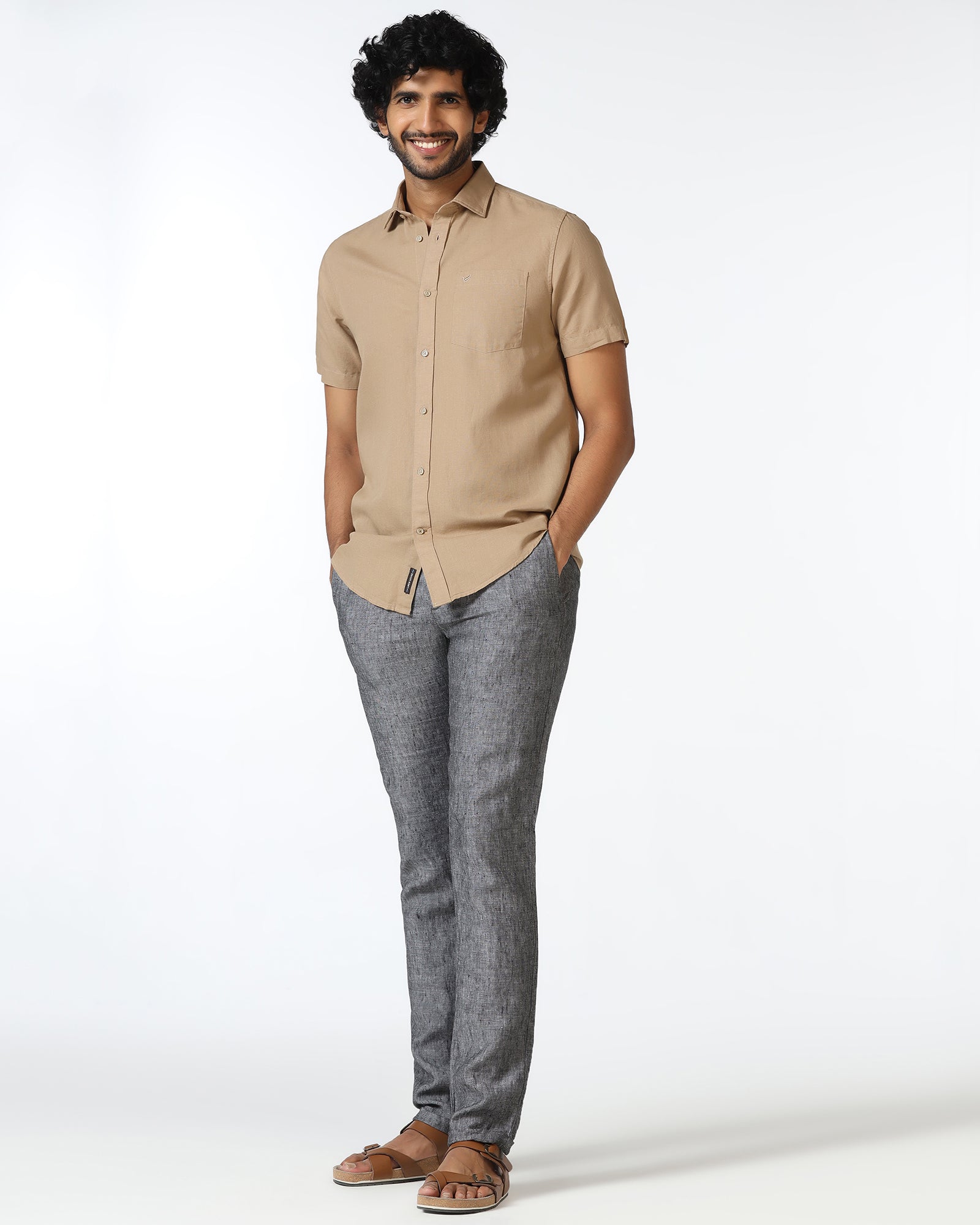 Brown Half Sleeve Solid Shirt - Axar
