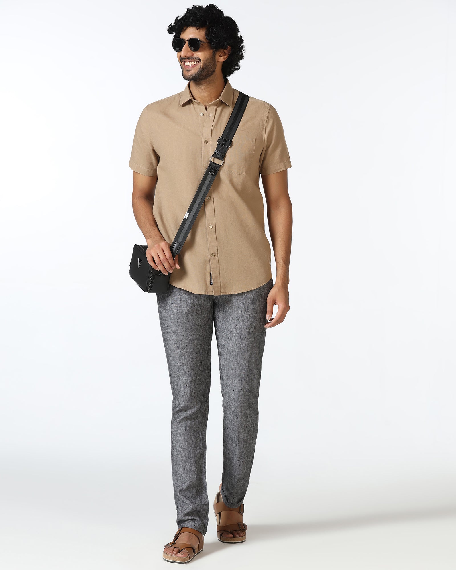 Brown Half Sleeve Solid Shirt - Axar