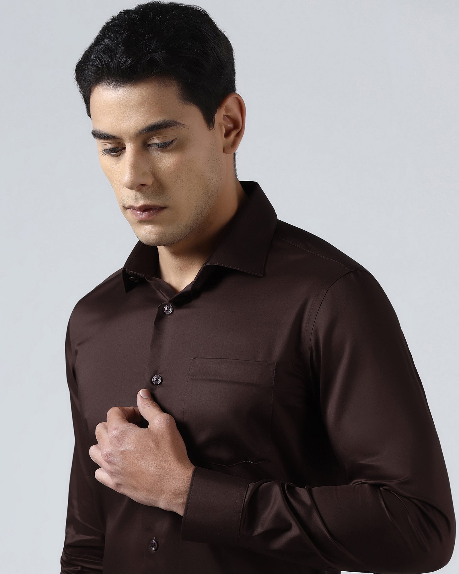 Brown Solid Shirt - Roger