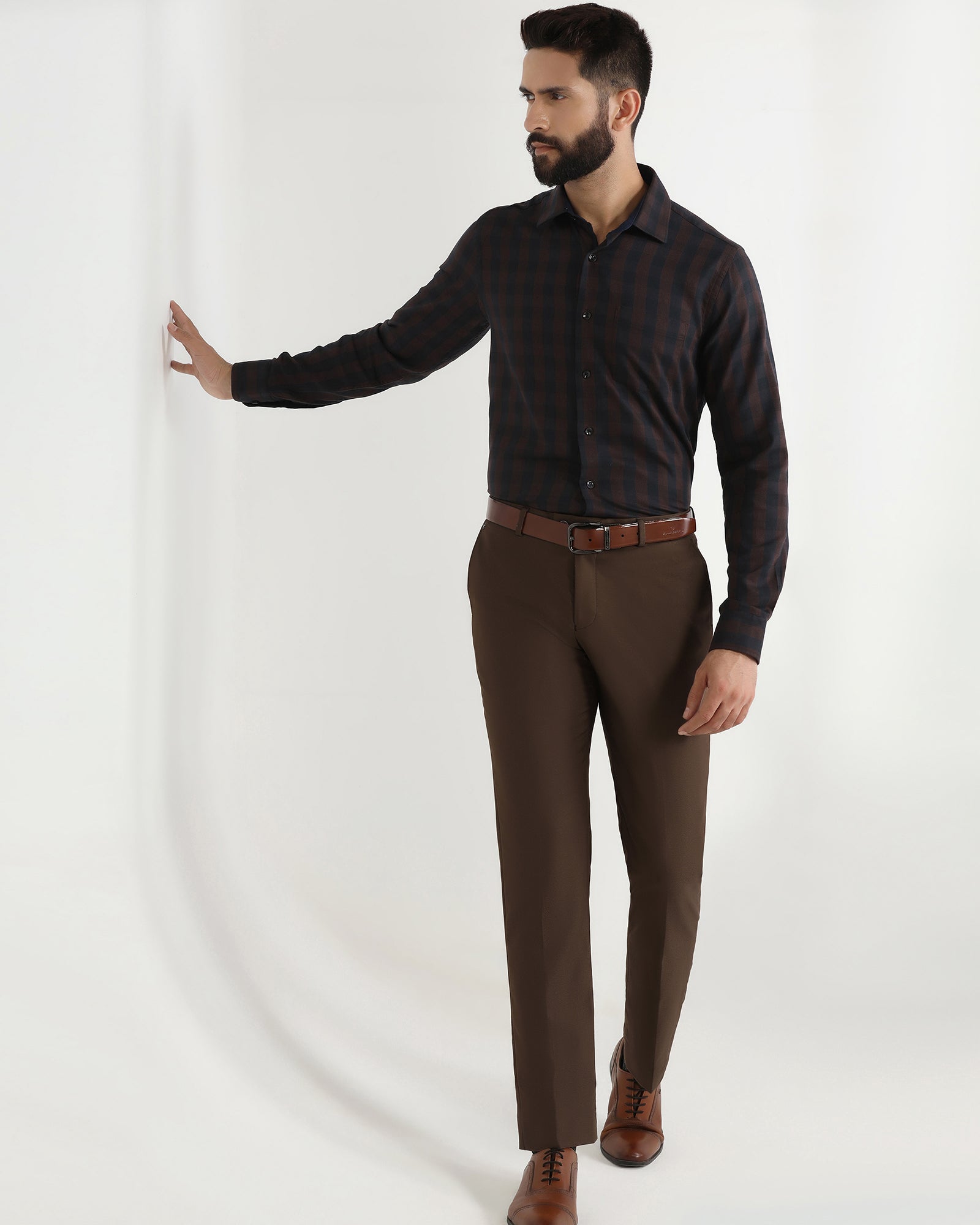Brown Textured Trouser - Bluemoon