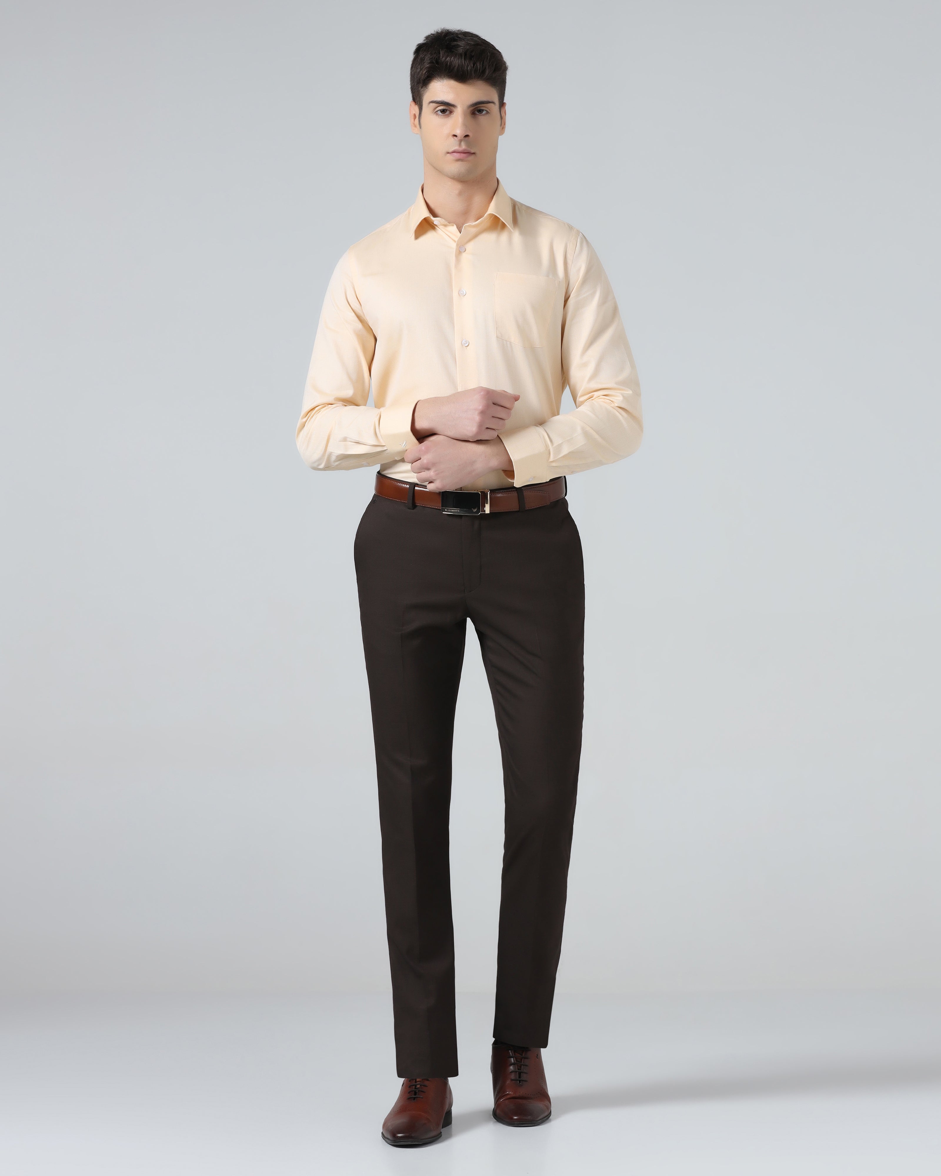 Brown Textured Trouser
