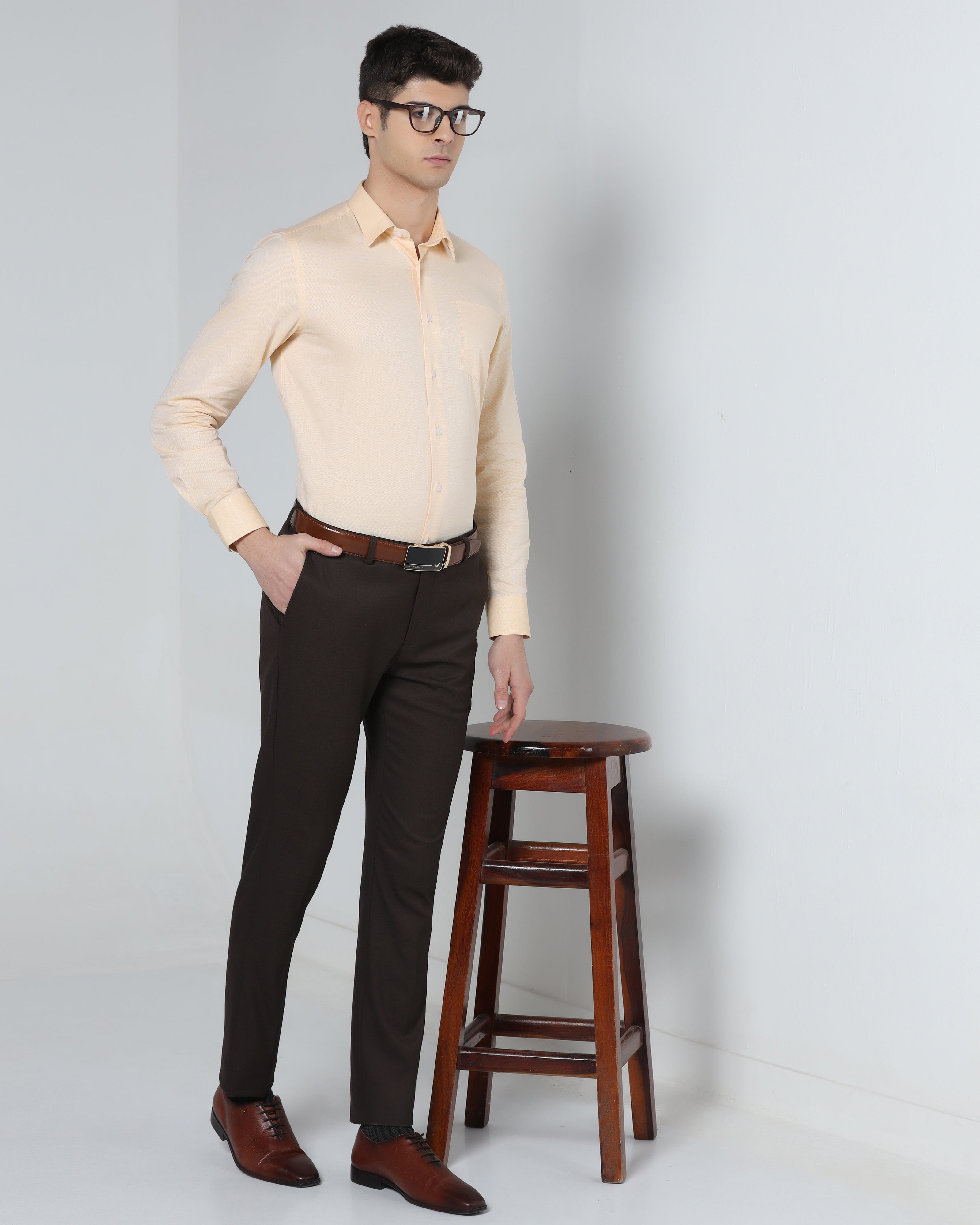 Brown Textured Trouser