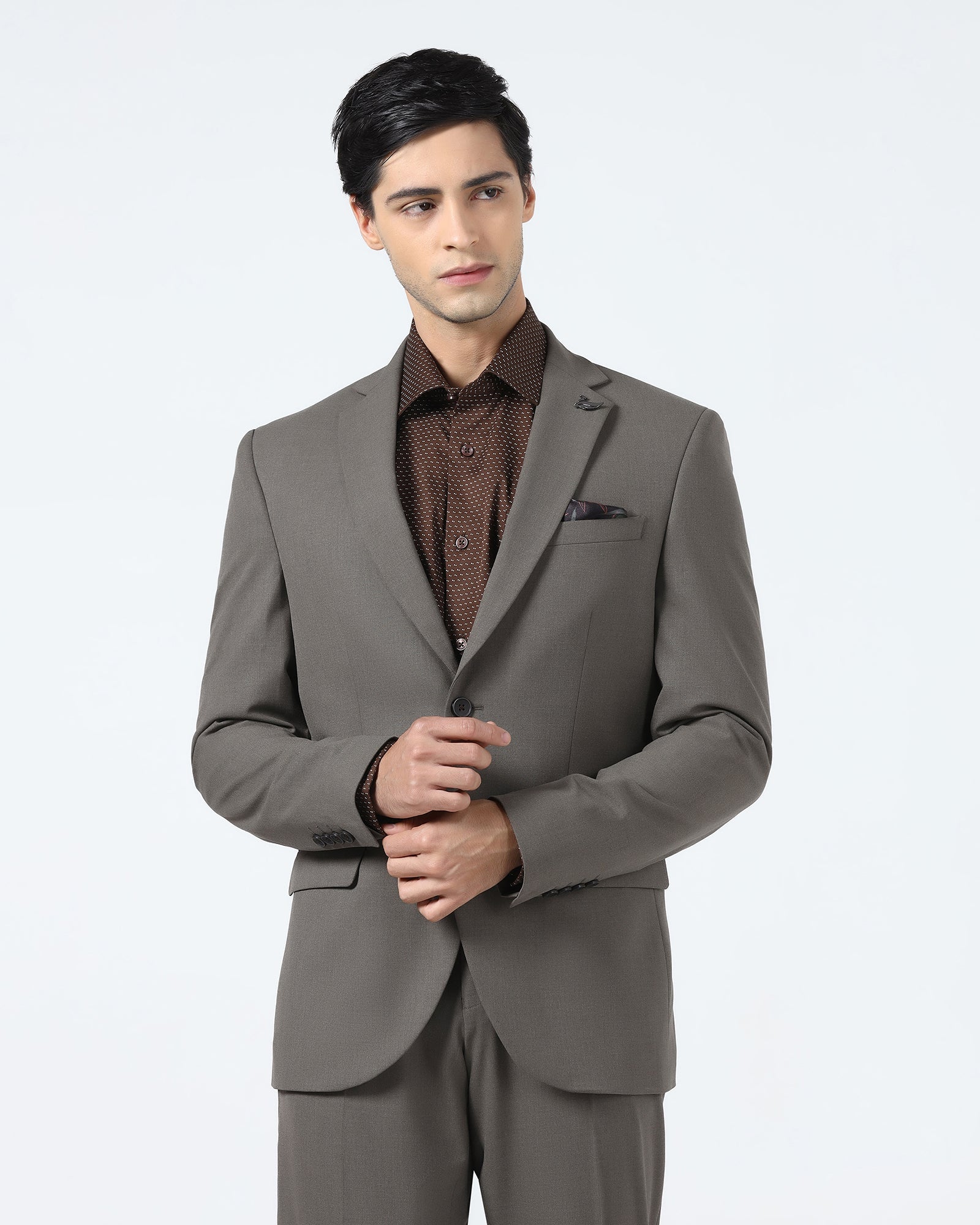 Brown Two Piece Solid Suit - Hedra