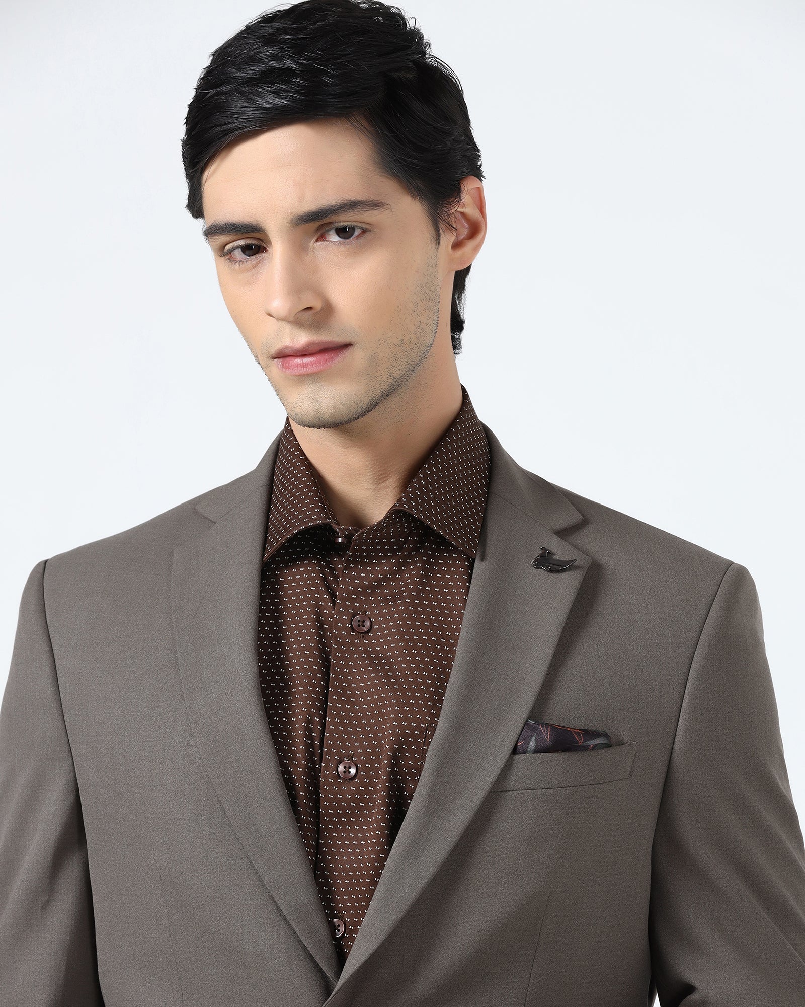 Brown Two Piece Solid Suit - Hedra