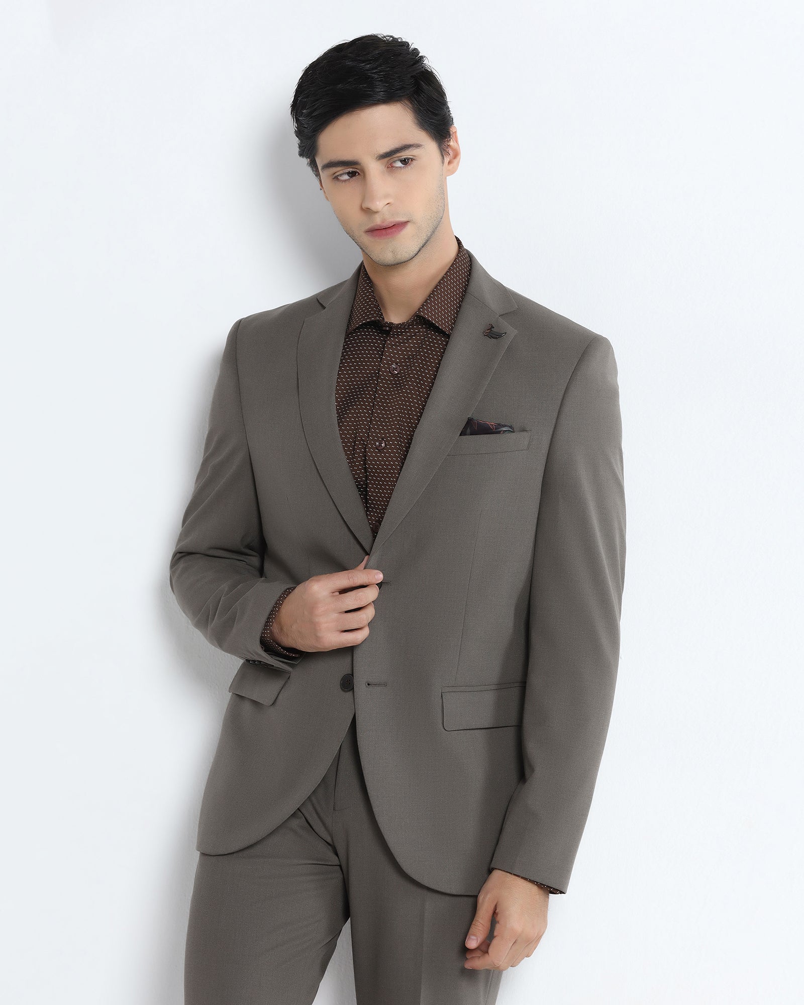 Brown Two Piece Solid Suit - Hedra