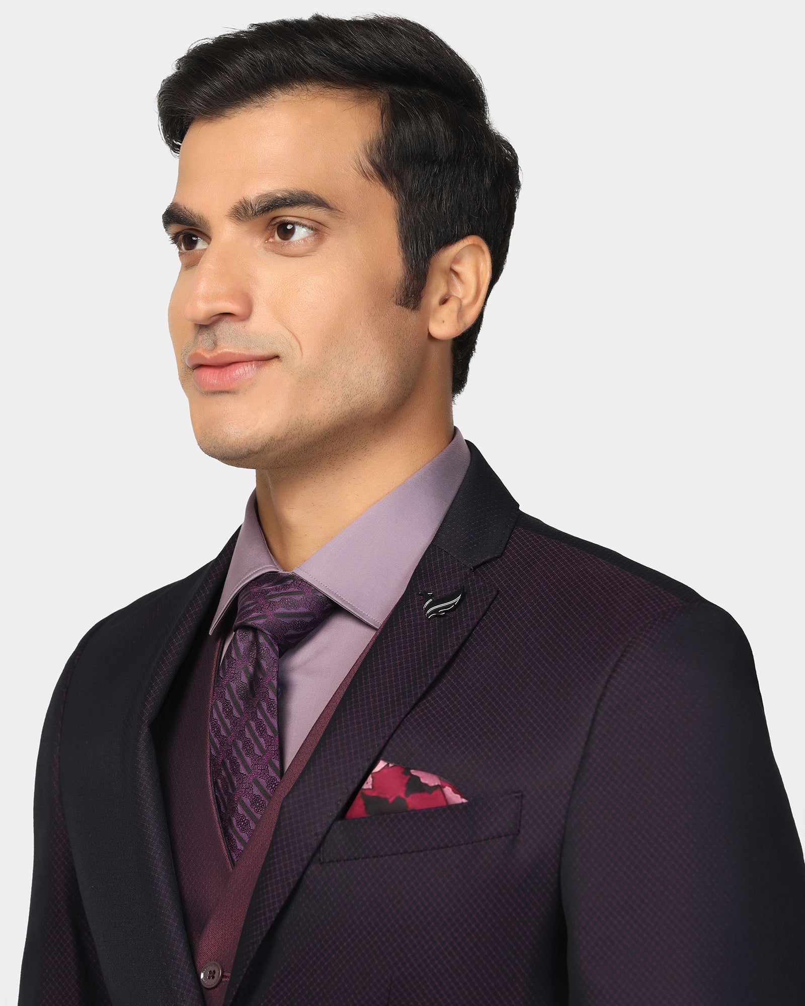 Three Piece Wine Textured Formal Suit - Banhoff