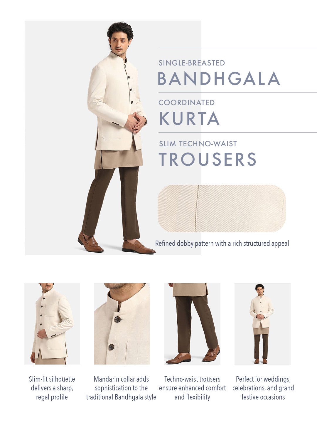 Beige Swarn Solid Achkan Set - Anok