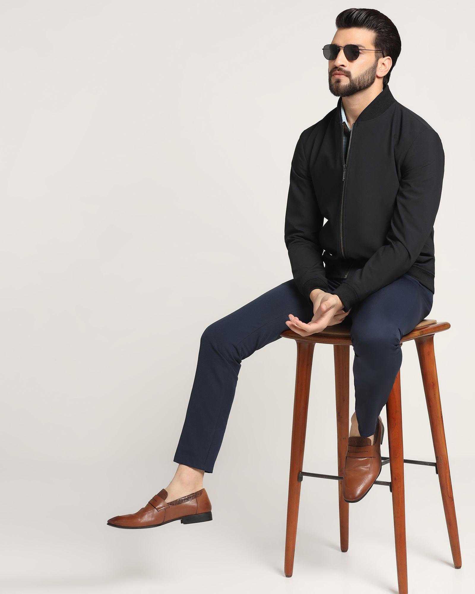 Bomber Black Textured Zipper Jacket - Griffin - Blackberrys