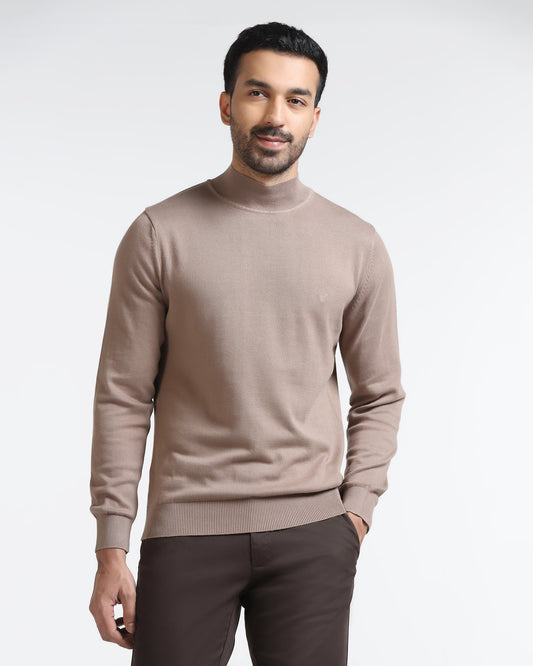 Camel High Neck Solid Sweater - Pop