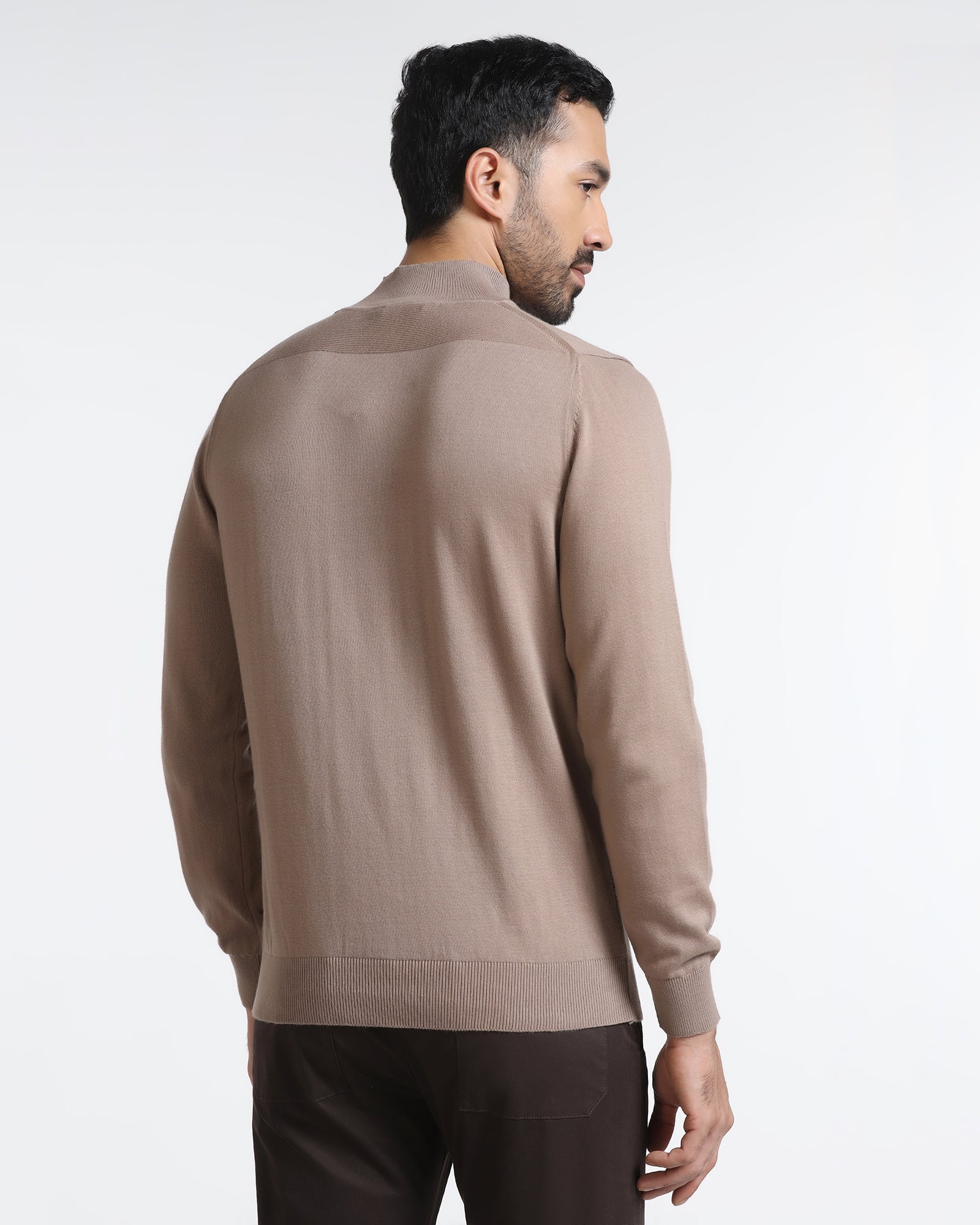 Camel High Neck Solid Sweater - Pop