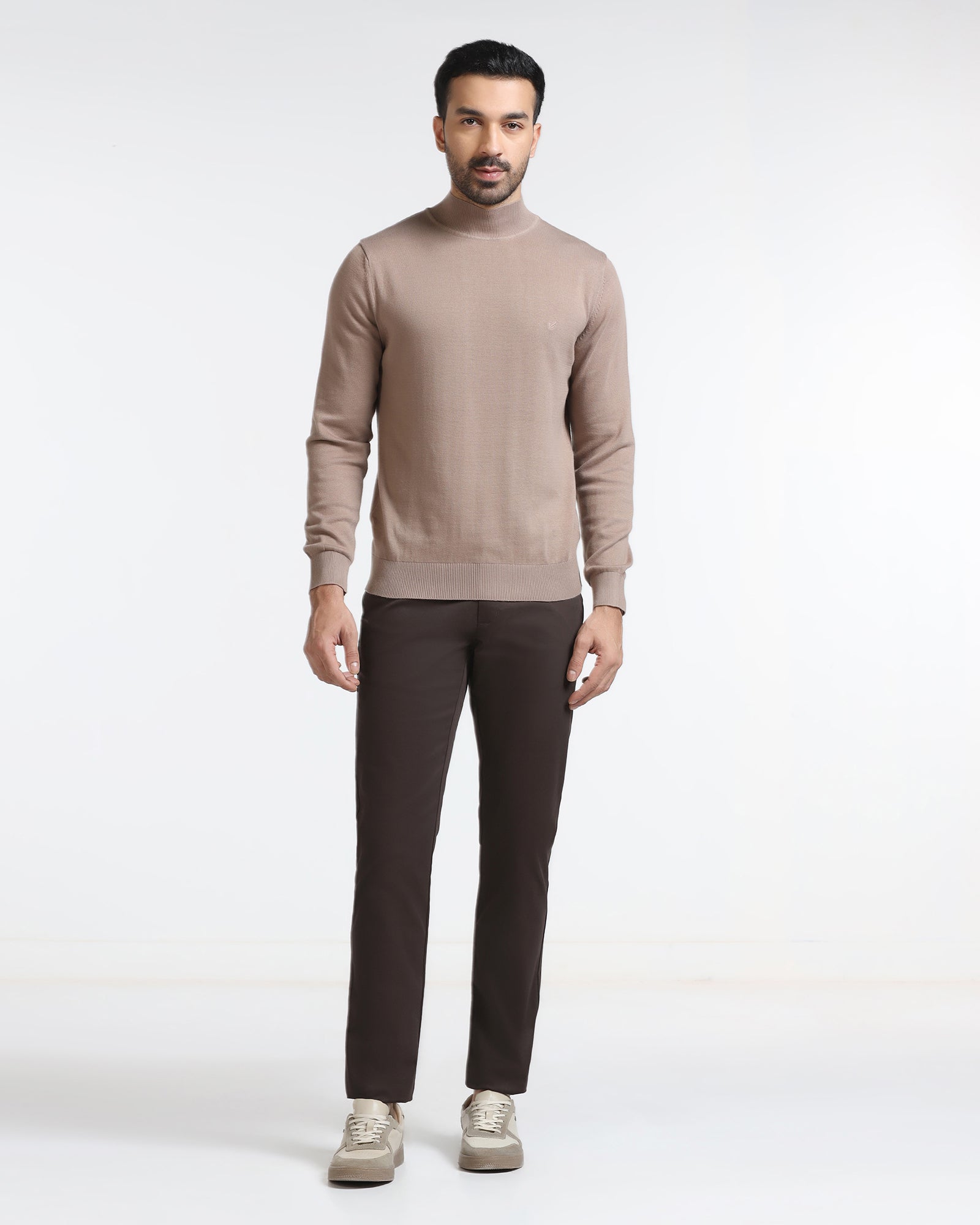 Camel High Neck Solid Sweater - Pop