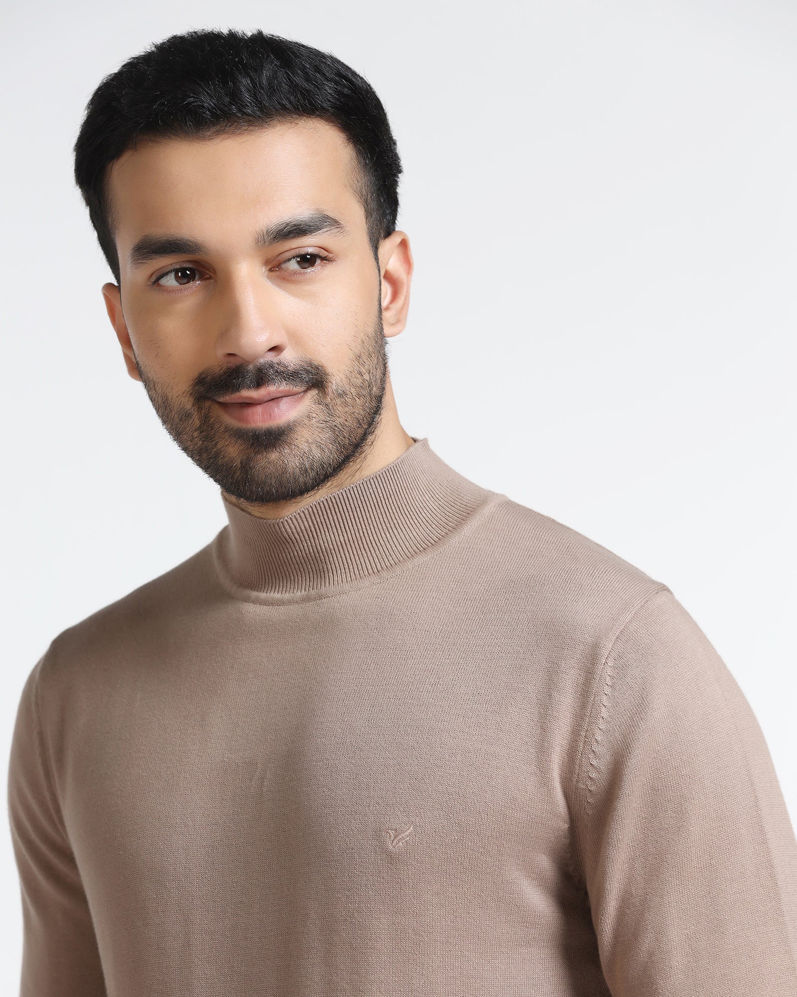 Camel High Neck Solid Sweater - Pop