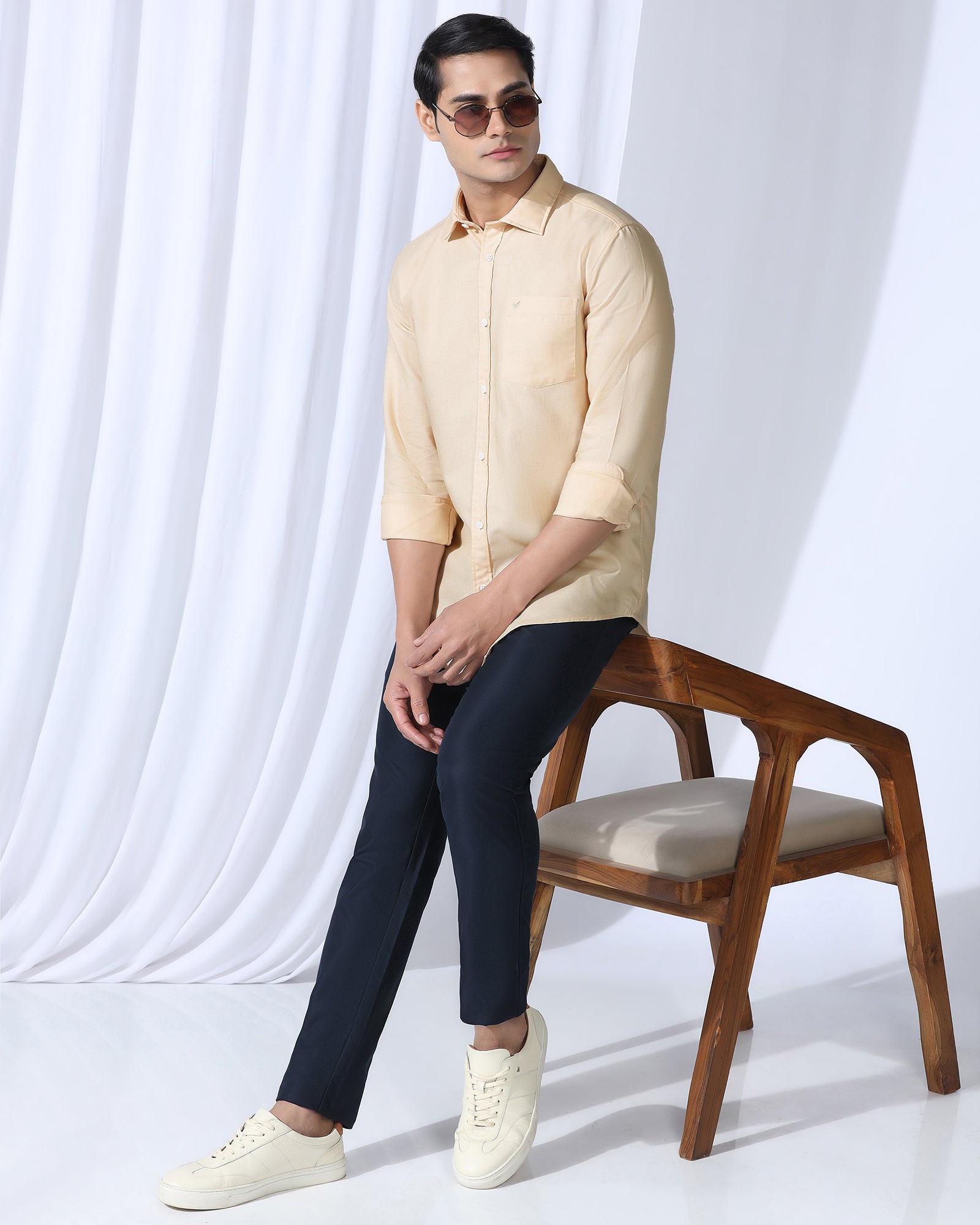 Casual Beige Textured Shirt - Caty