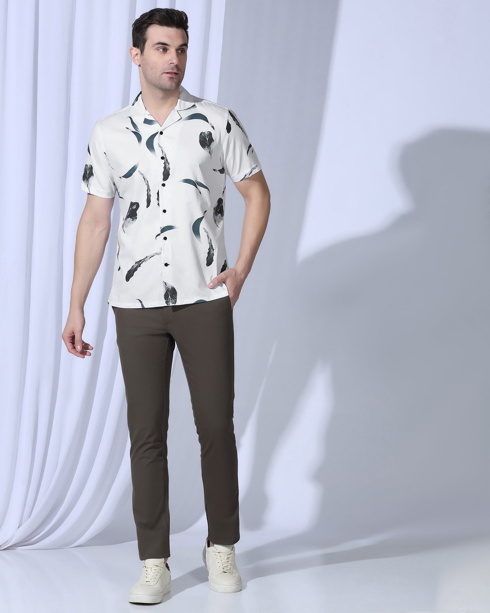 Casual Half Sleeve White Printed Shirt - Rowen