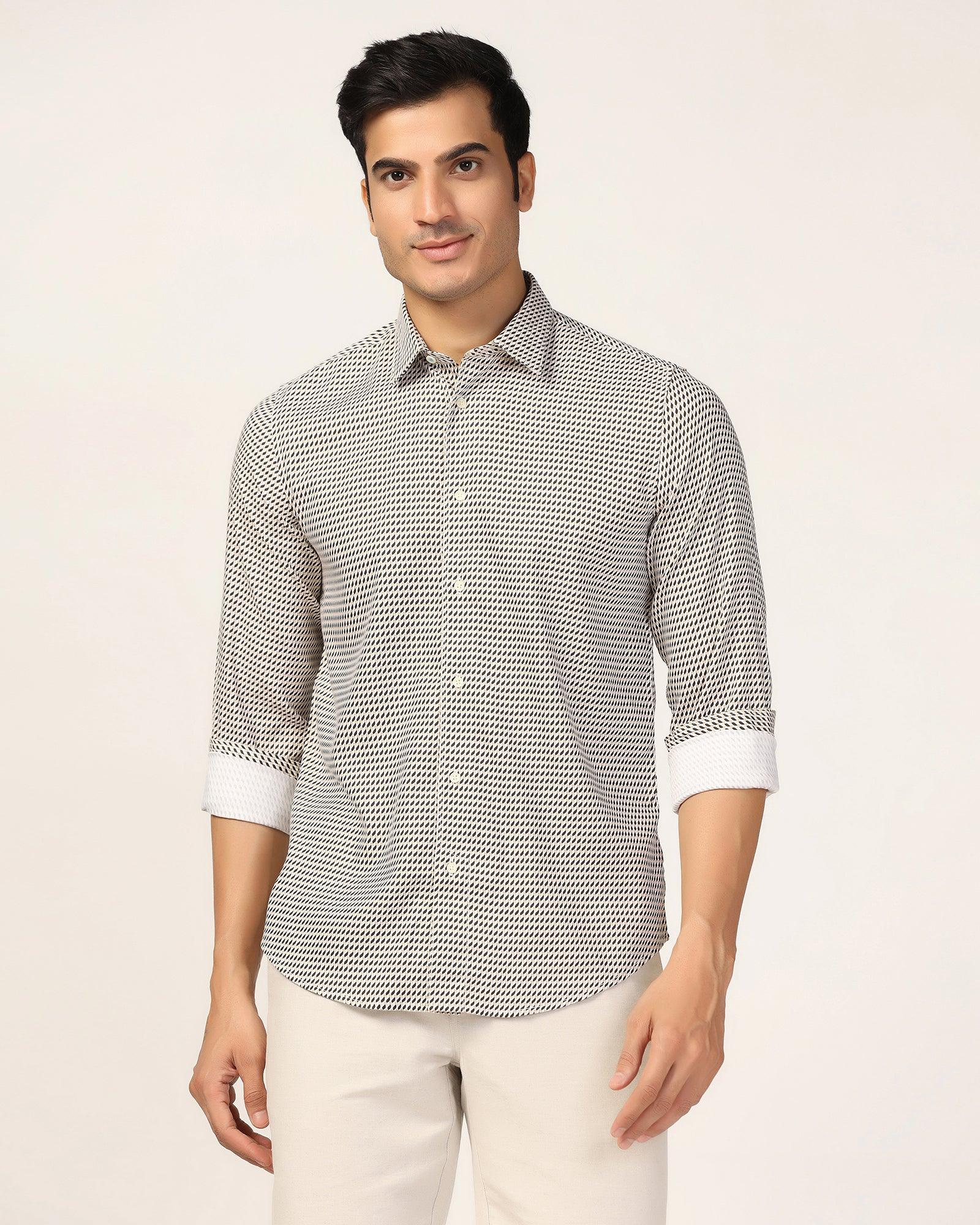 Casual Beige Printed Shirt - Silver - Blackberrys