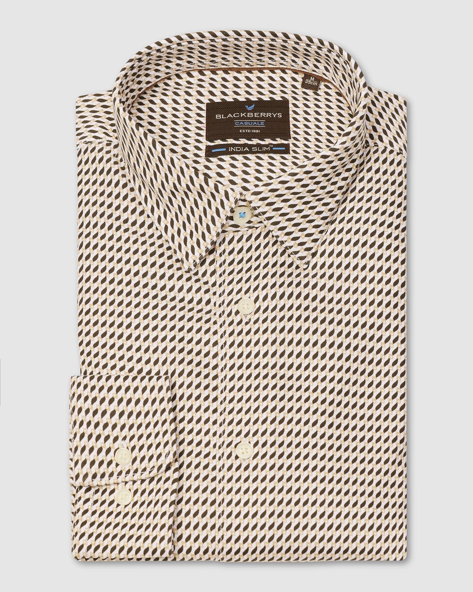 Casual Beige Printed Shirt - Silver - Blackberrys