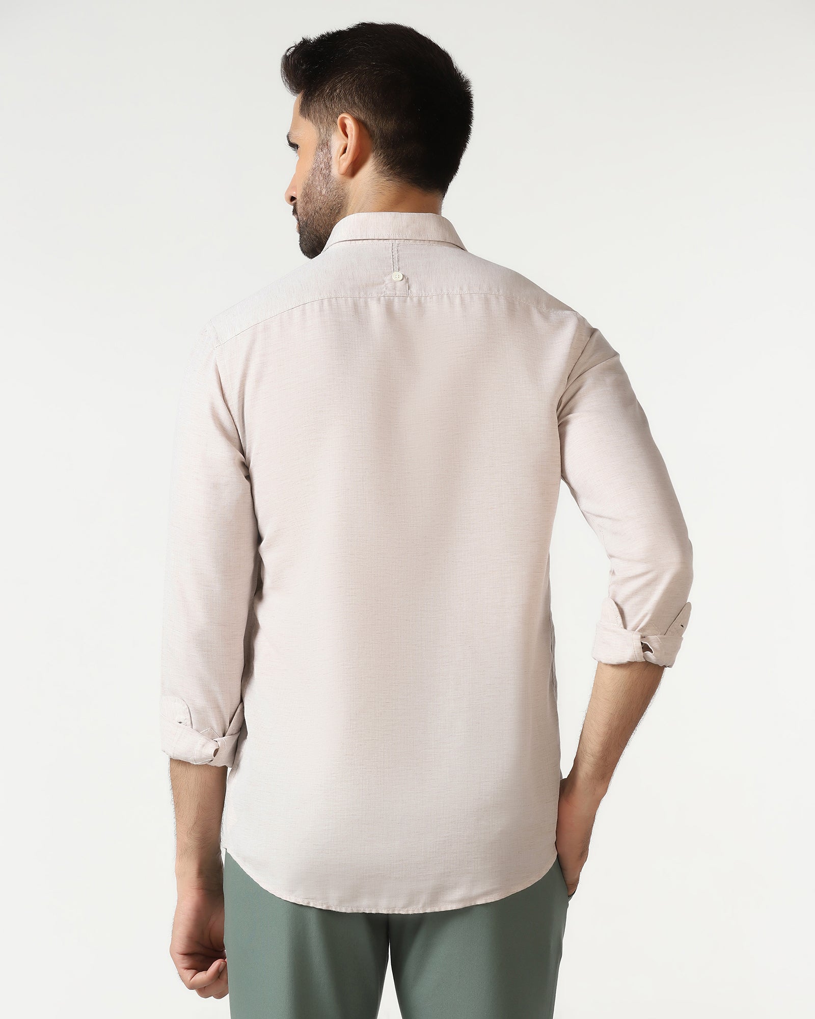 Casual Beige Solid Shirt - Josko