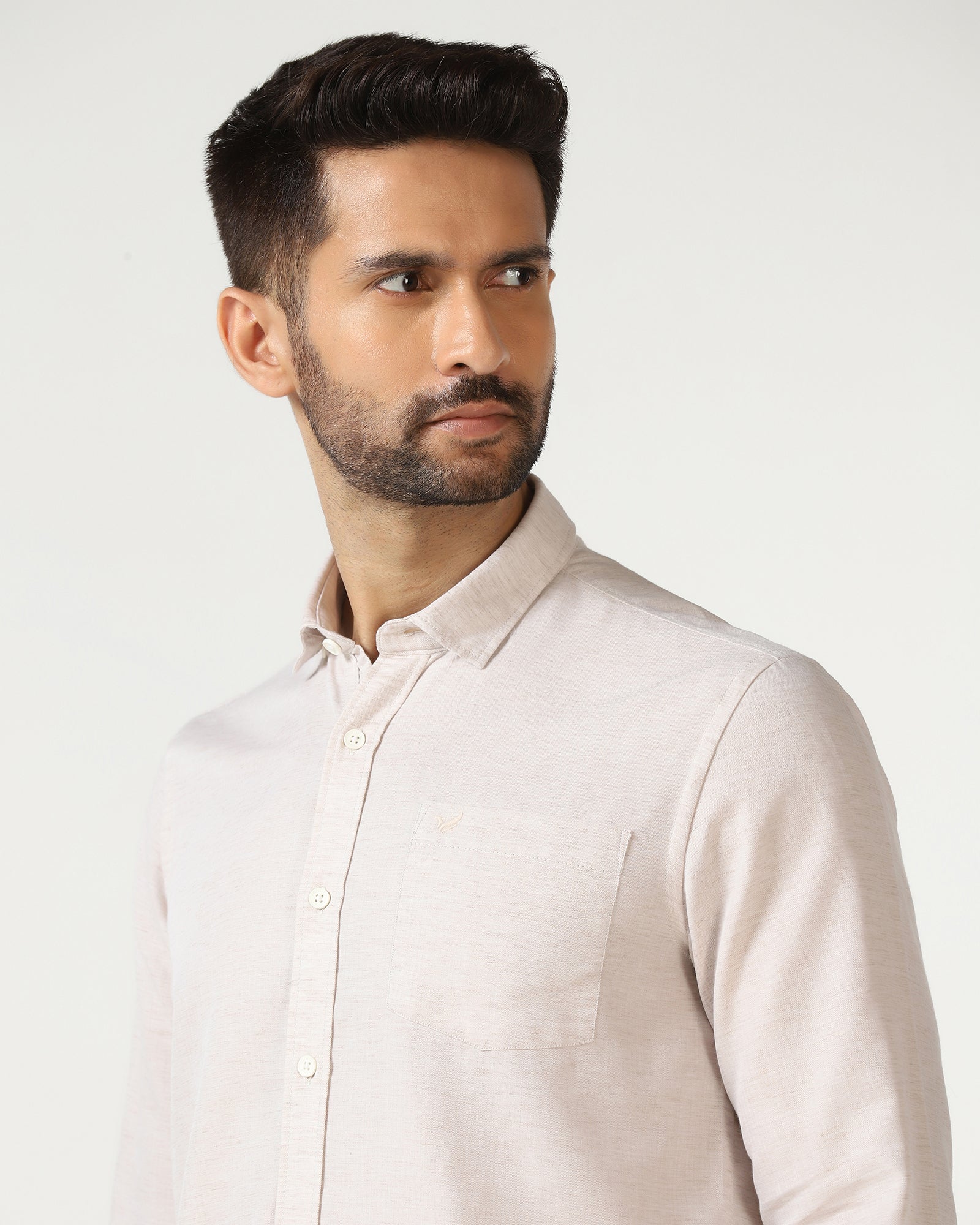 Casual Beige Solid Shirt - Josko