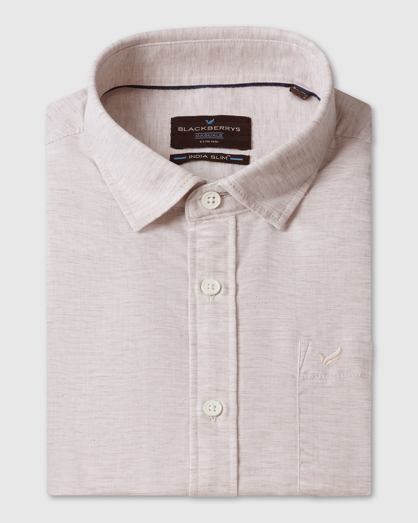 Casual Beige Solid Shirt - Josko