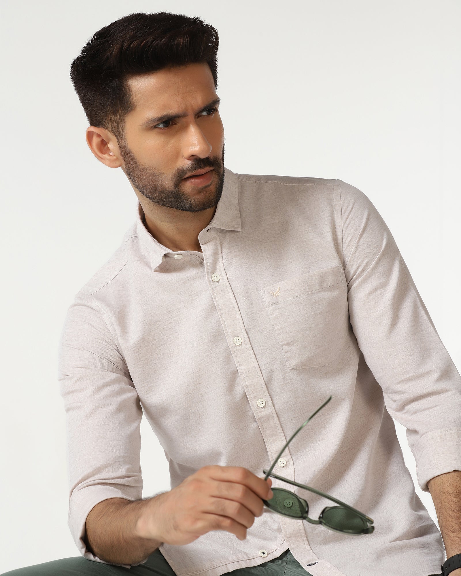 Casual Beige Solid Shirt - Josko