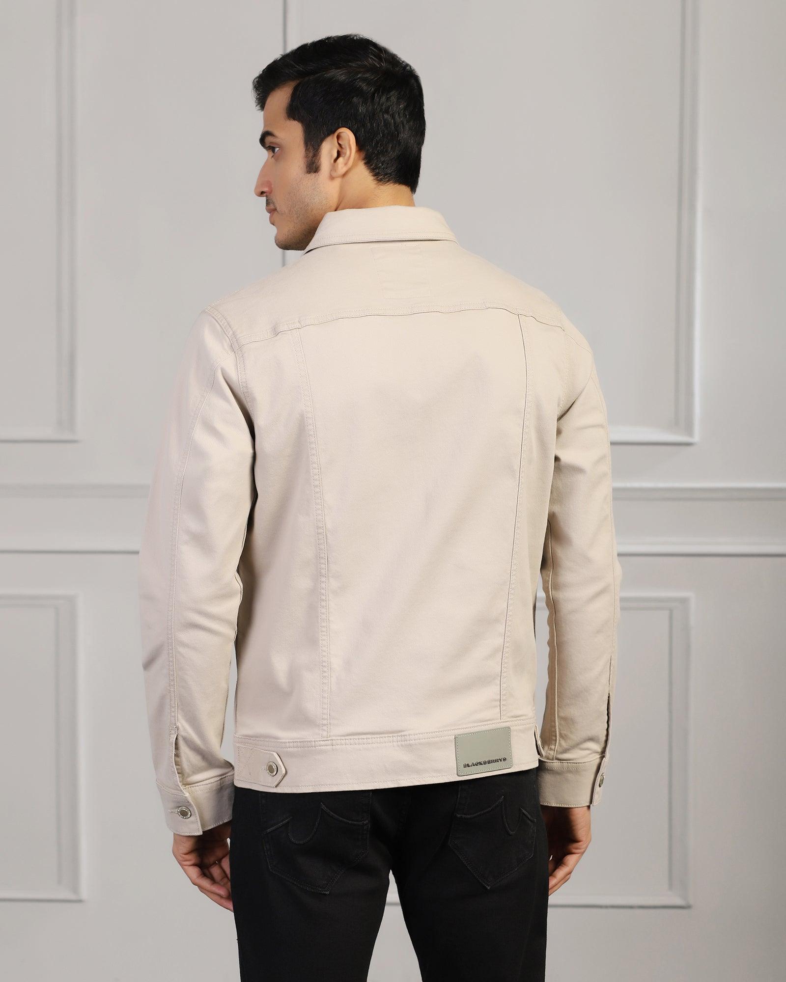 Casual Beige Solid Jacket - Jeff - Blackberrys