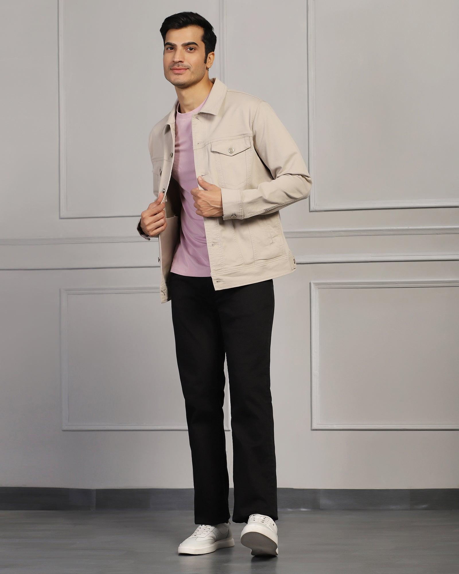 Casual Beige Solid Jacket - Jeff - Blackberrys