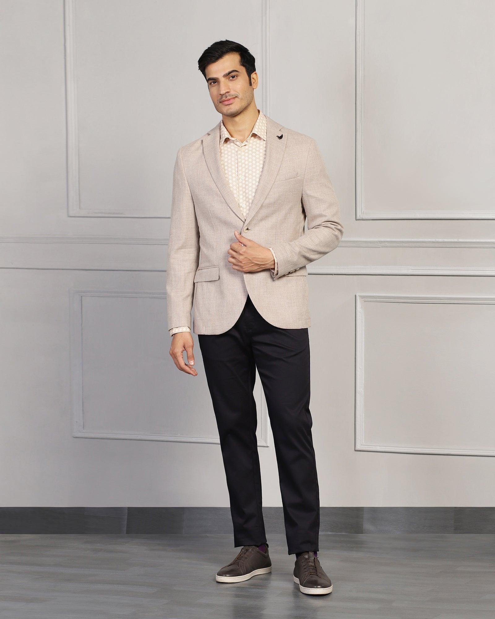 Casual Beige Textured Blazer - Astin - Blackberrys