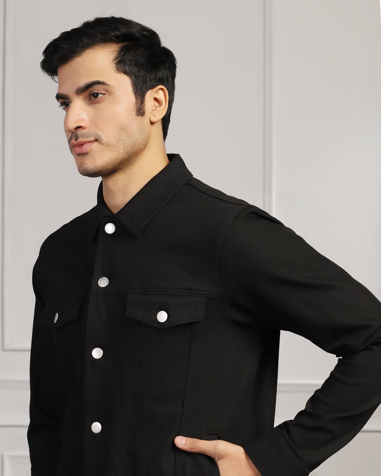 Casual Black Solid Jacket - Jeunet - Blackberrys