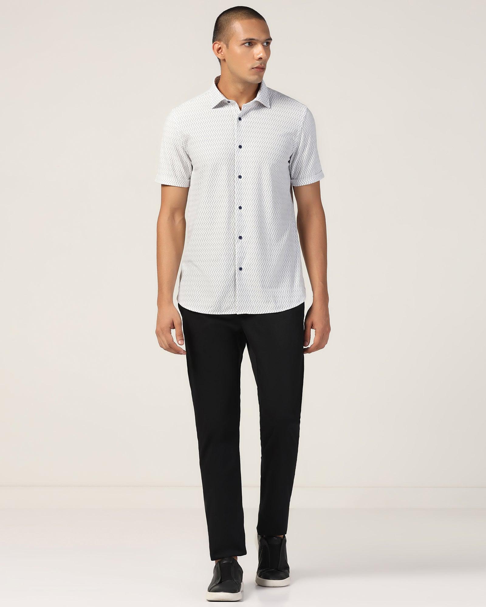 Casual Half Sleeve Black Jacquard Shirt - Shaolin
