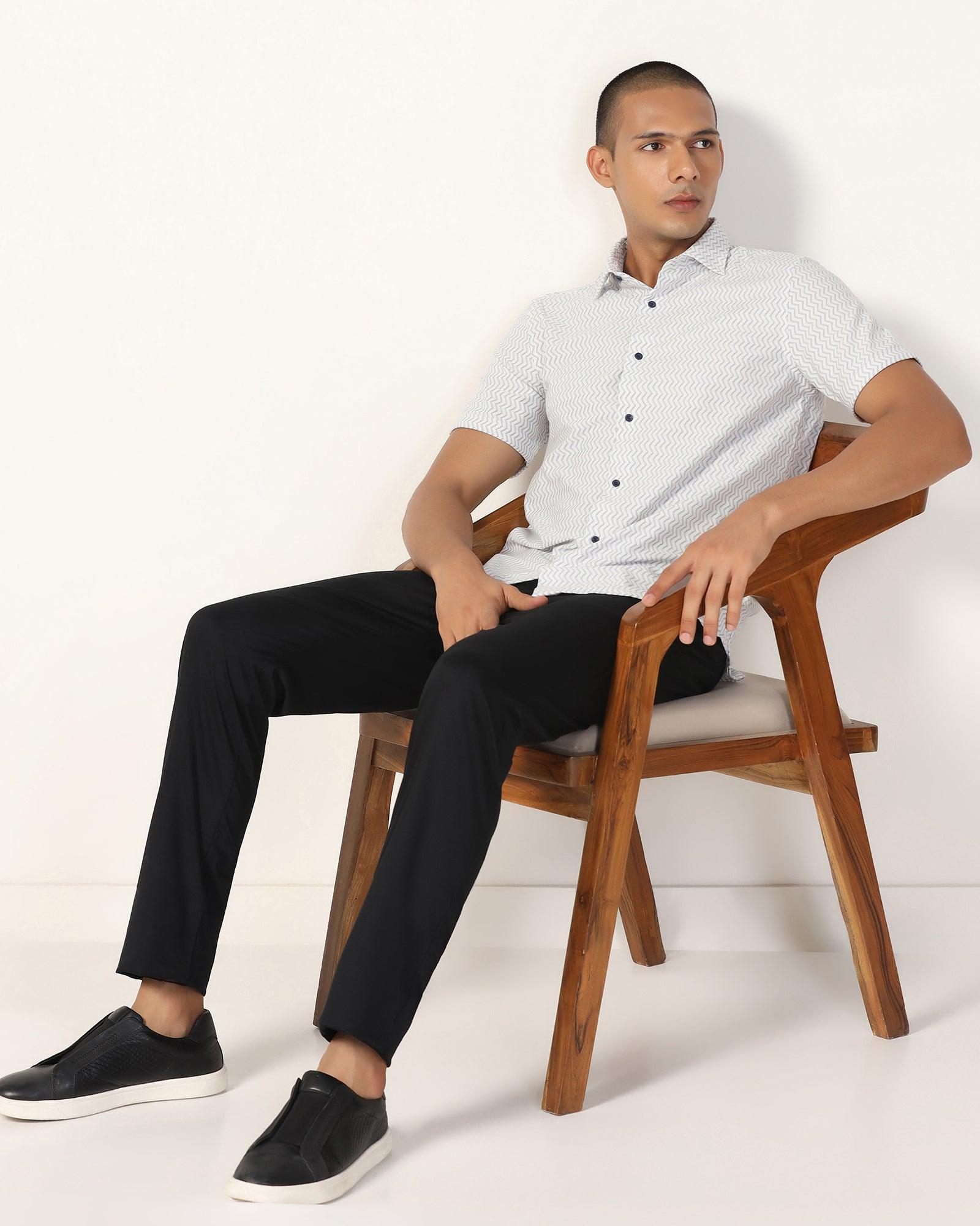 Casual Half Sleeve Black Jacquard Shirt - Shaolin