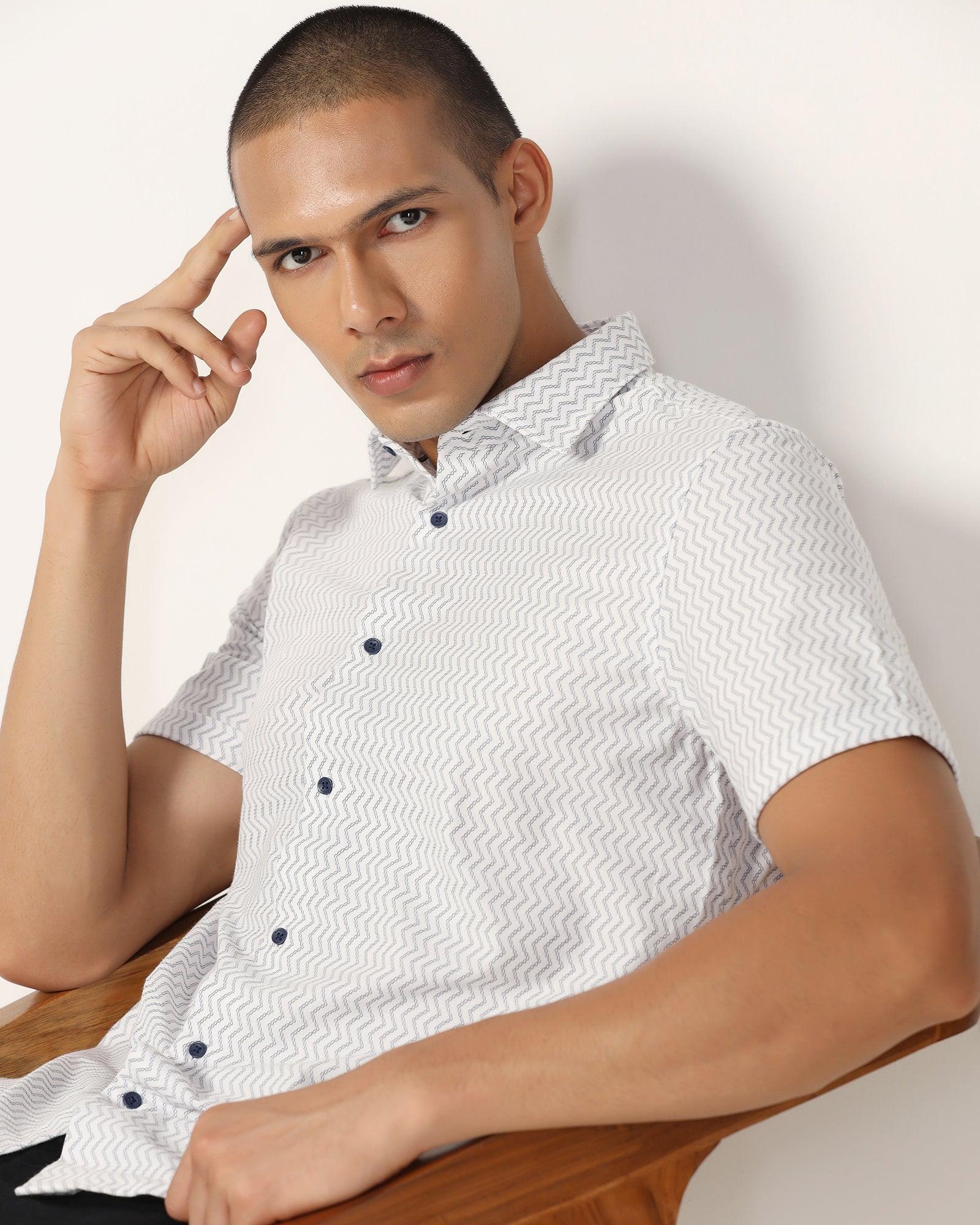 Casual Half Sleeve Black Jacquard Shirt - Shaolin