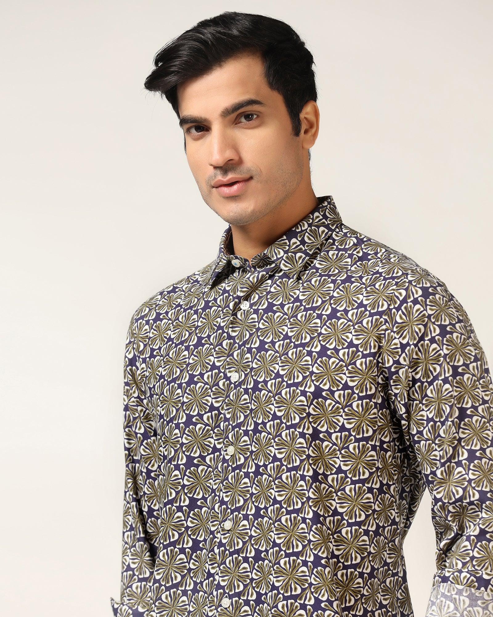 Casual Blue Printed Shirt - Melon - Blackberrys