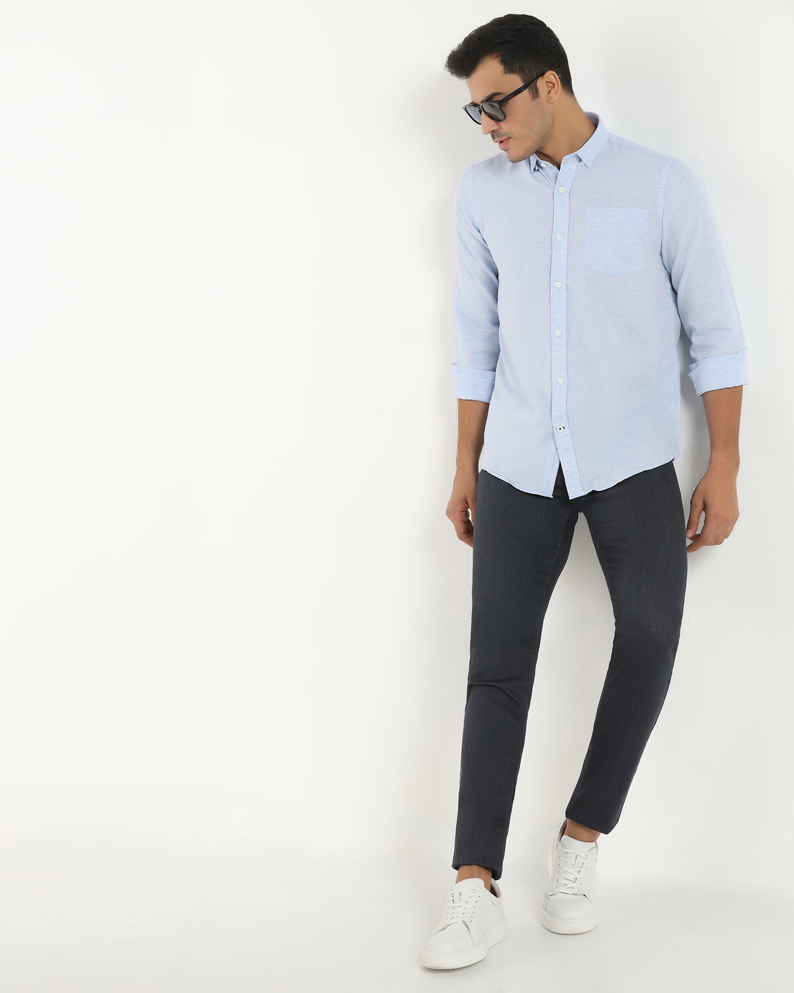 Casual Blue Solid Shirt - Josko