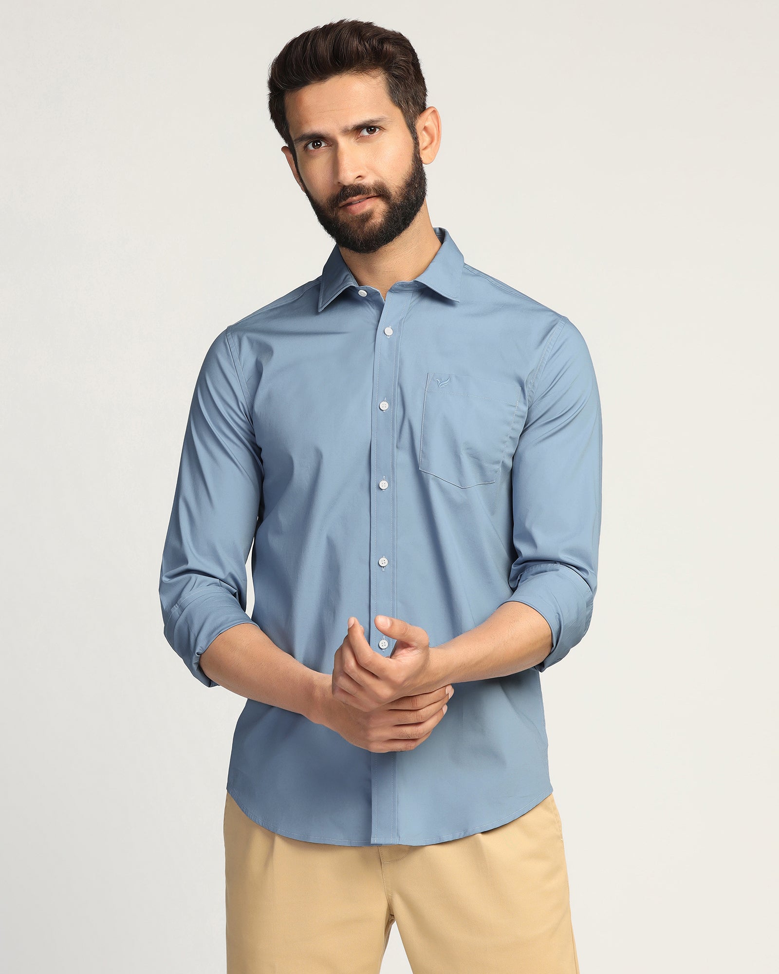 Casual Blue Solid Shirt - Lujo