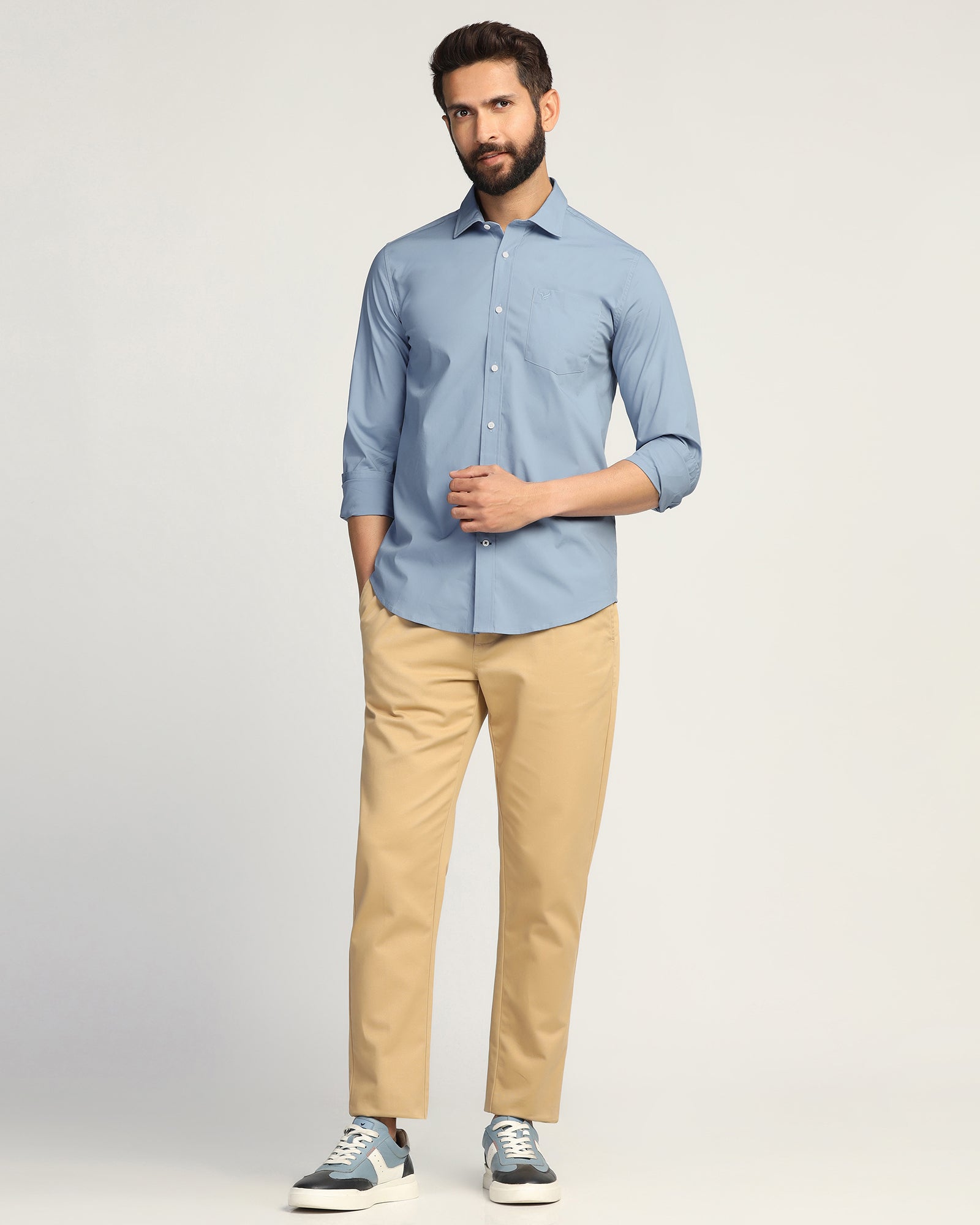 Casual Blue Solid Shirt - Lujo