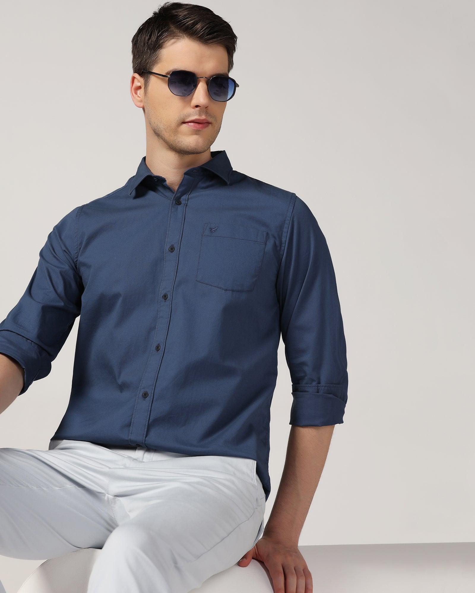 Casual Blue Solid Shirt - Mandy - Blackberrys