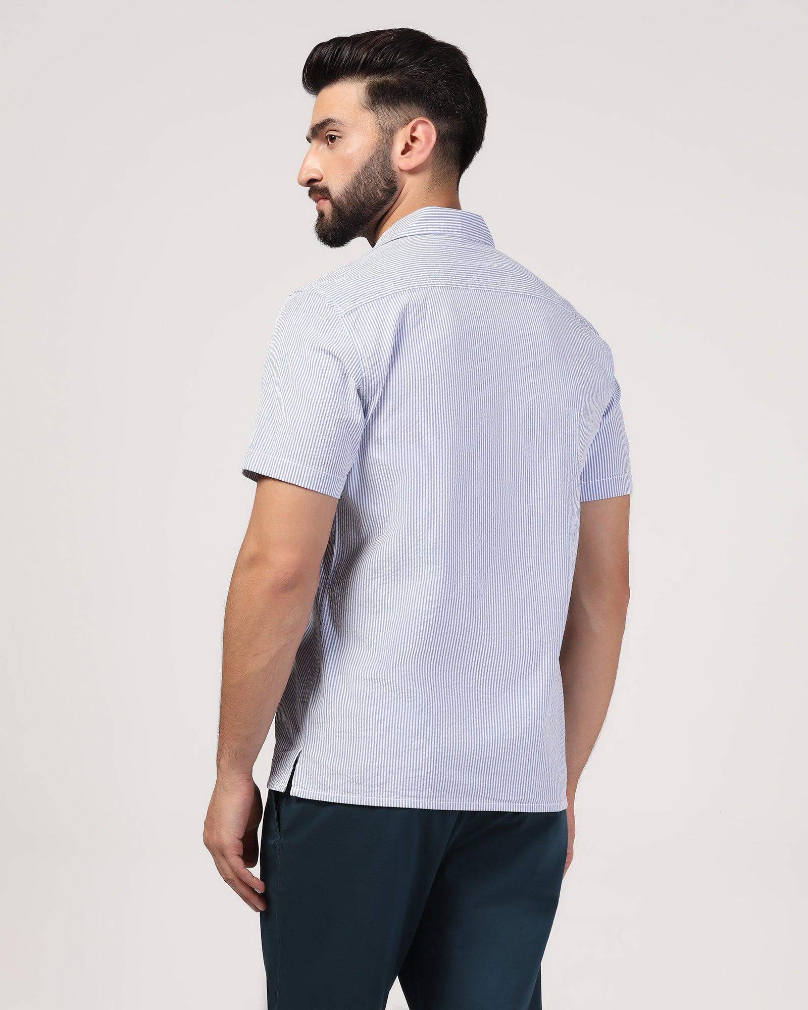 Casual Half Sleeve Blue Textured Shirt - Jaffy - Blackberrys