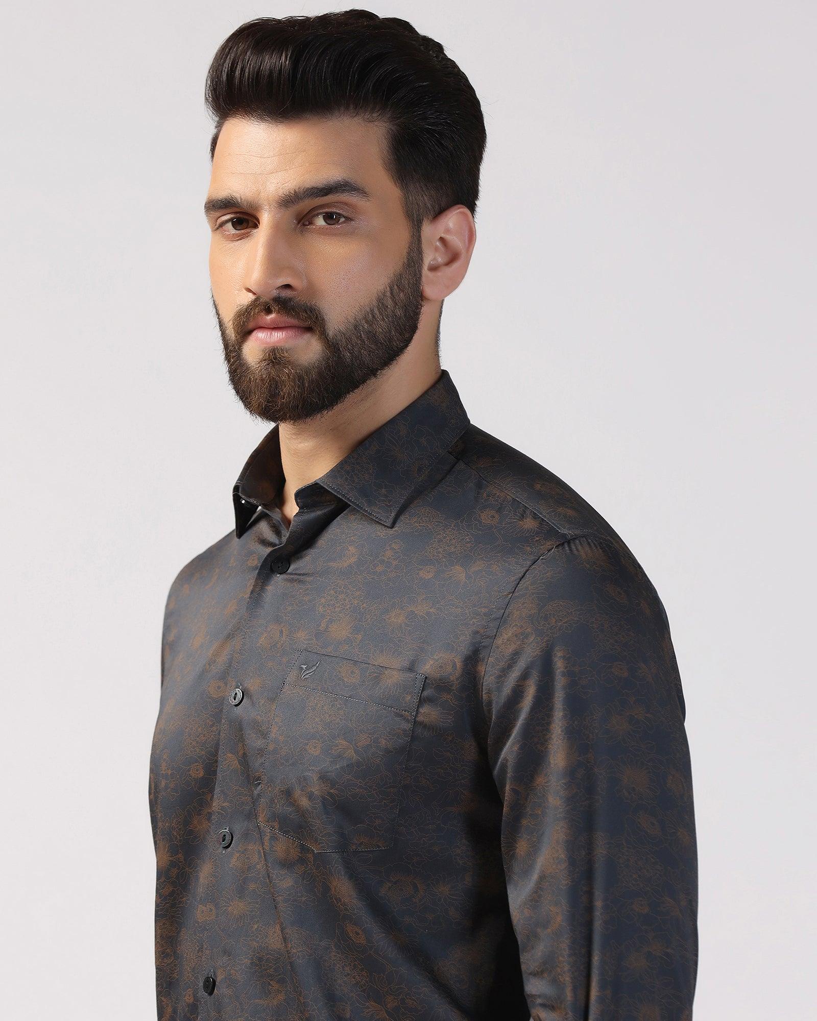 Casual Dark Grey Printed Shirt - Lara