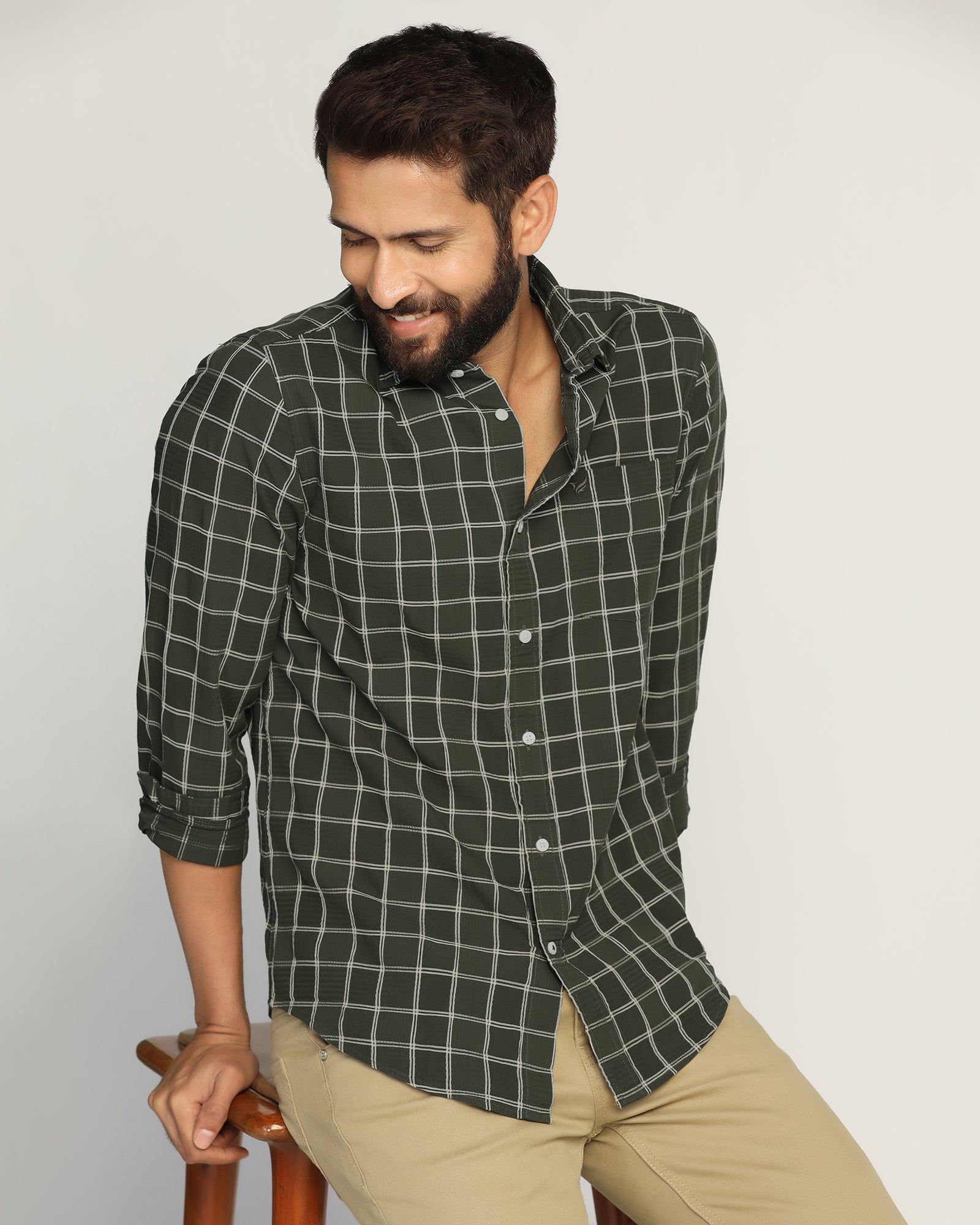 Casual Green Check Shirt - Josen