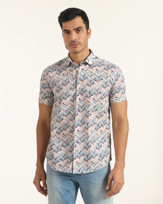Casual Half Sleeve Blue Printed Shirt - Alba