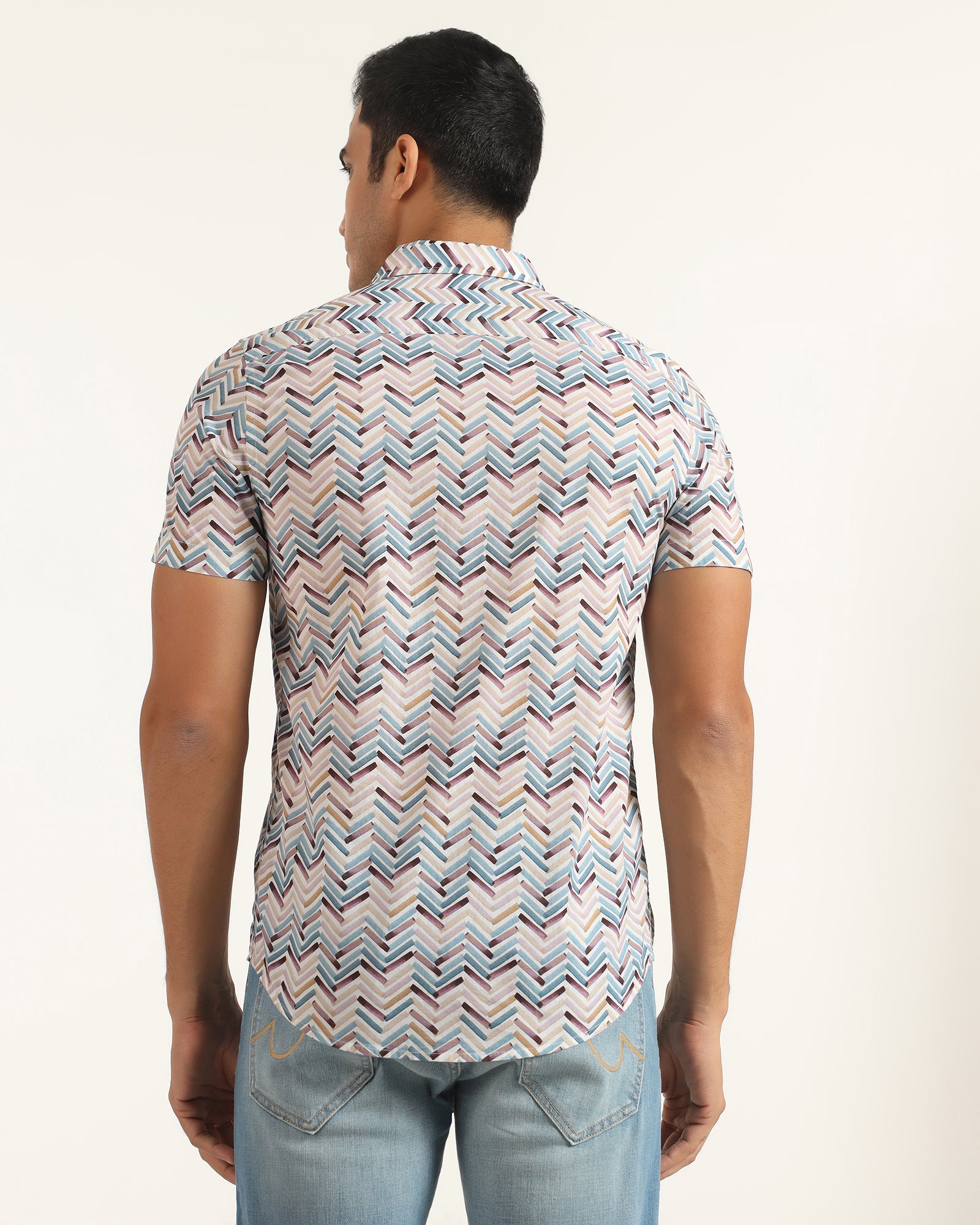 Casual Half Sleeve Blue Printed Shirt - Alba