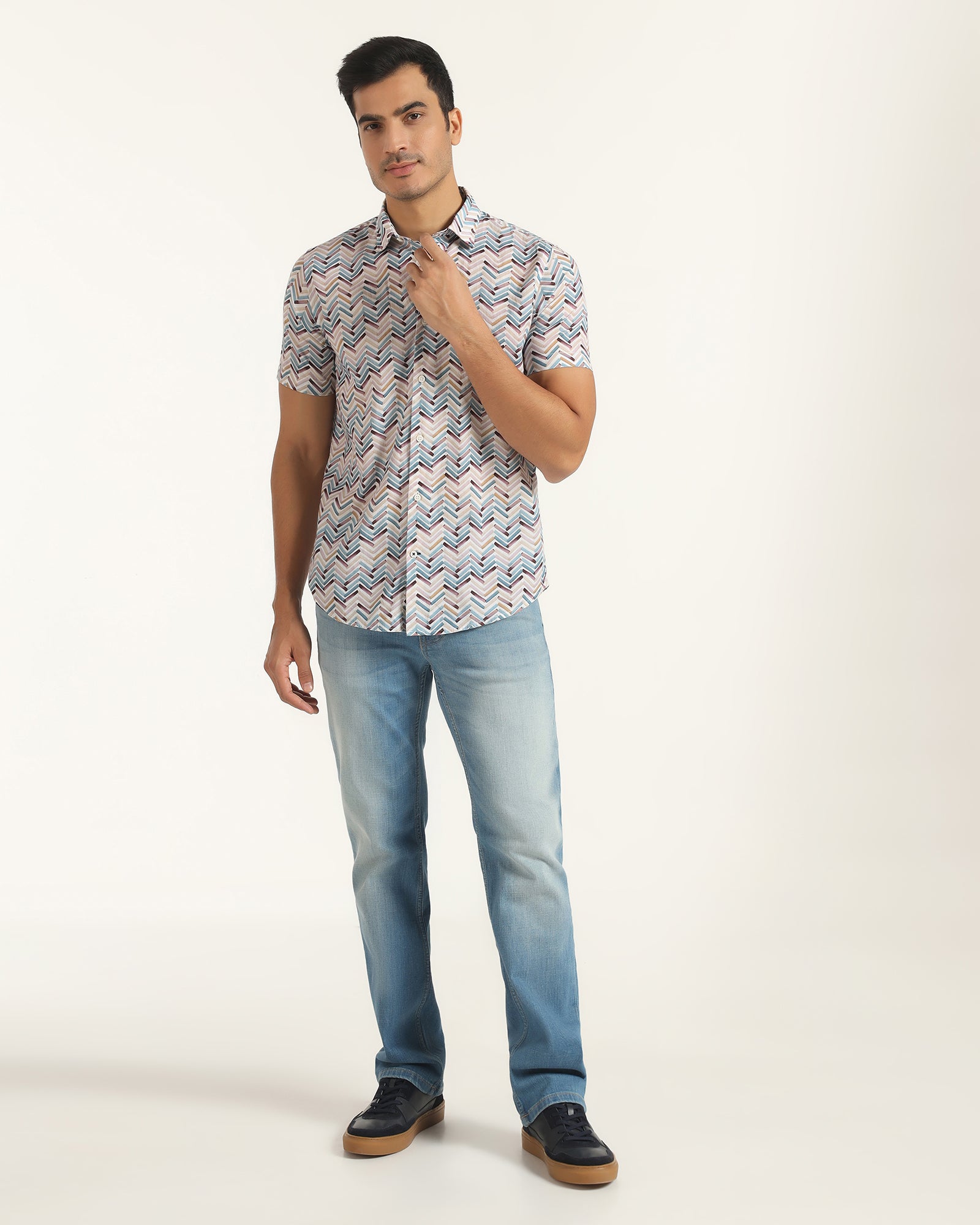 Casual Half Sleeve Blue Printed Shirt - Alba