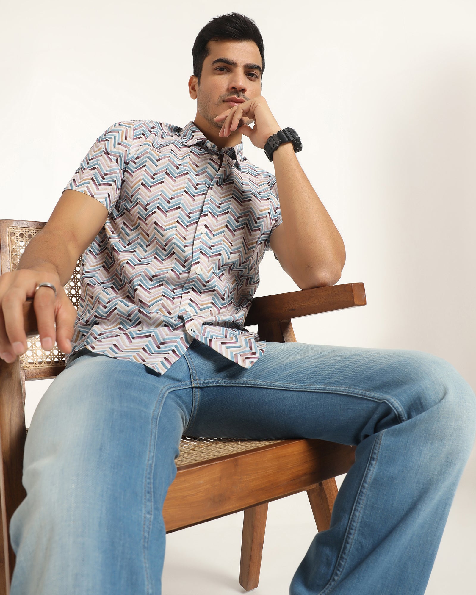 Casual Half Sleeve Blue Printed Shirt - Alba